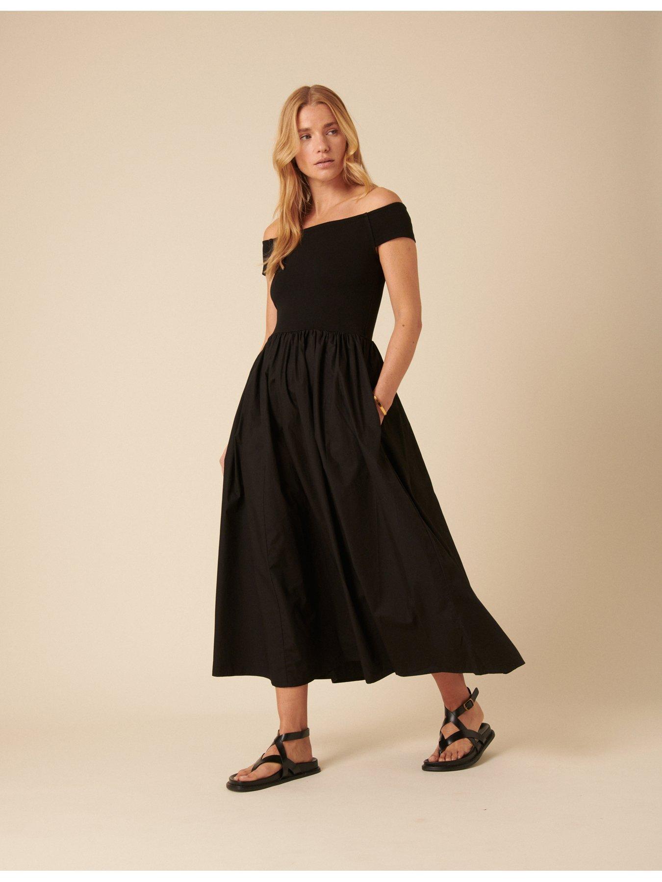  image of nobodys-child-bardot-midi-dress-black