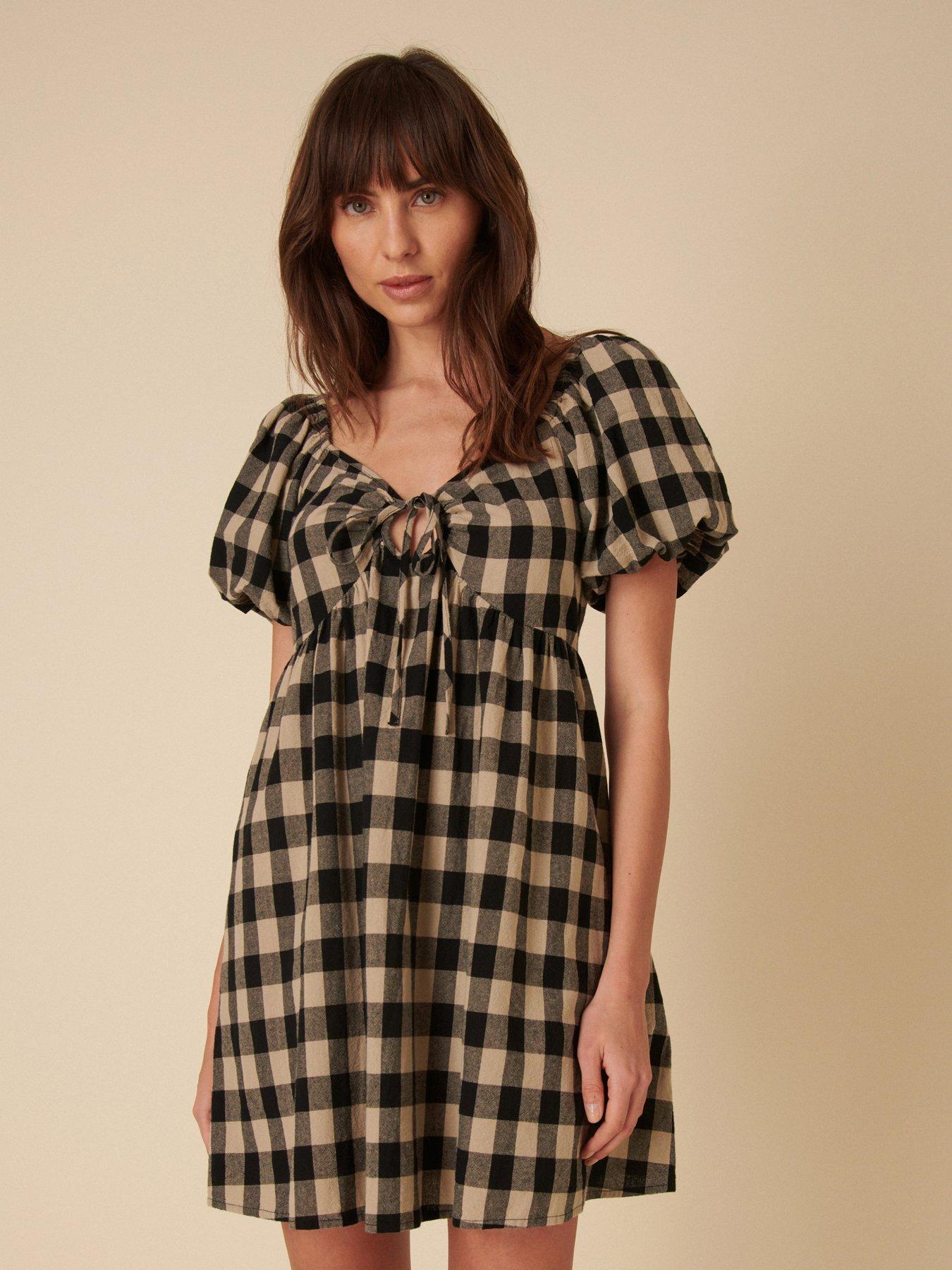  image of nobodys-child-joanna-gingham-mini-dress-black