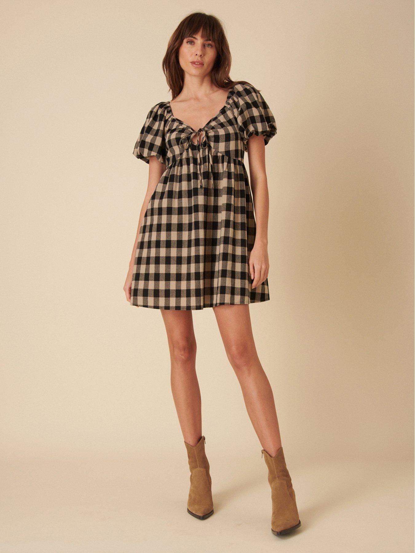  image of nobodys-child-joanna-gingham-mini-dress-black