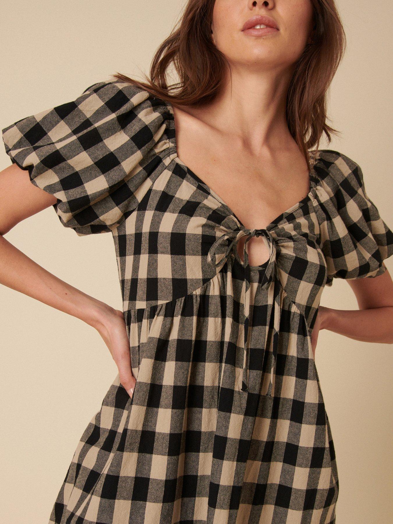  image of nobodys-child-joanna-gingham-mini-dress-black