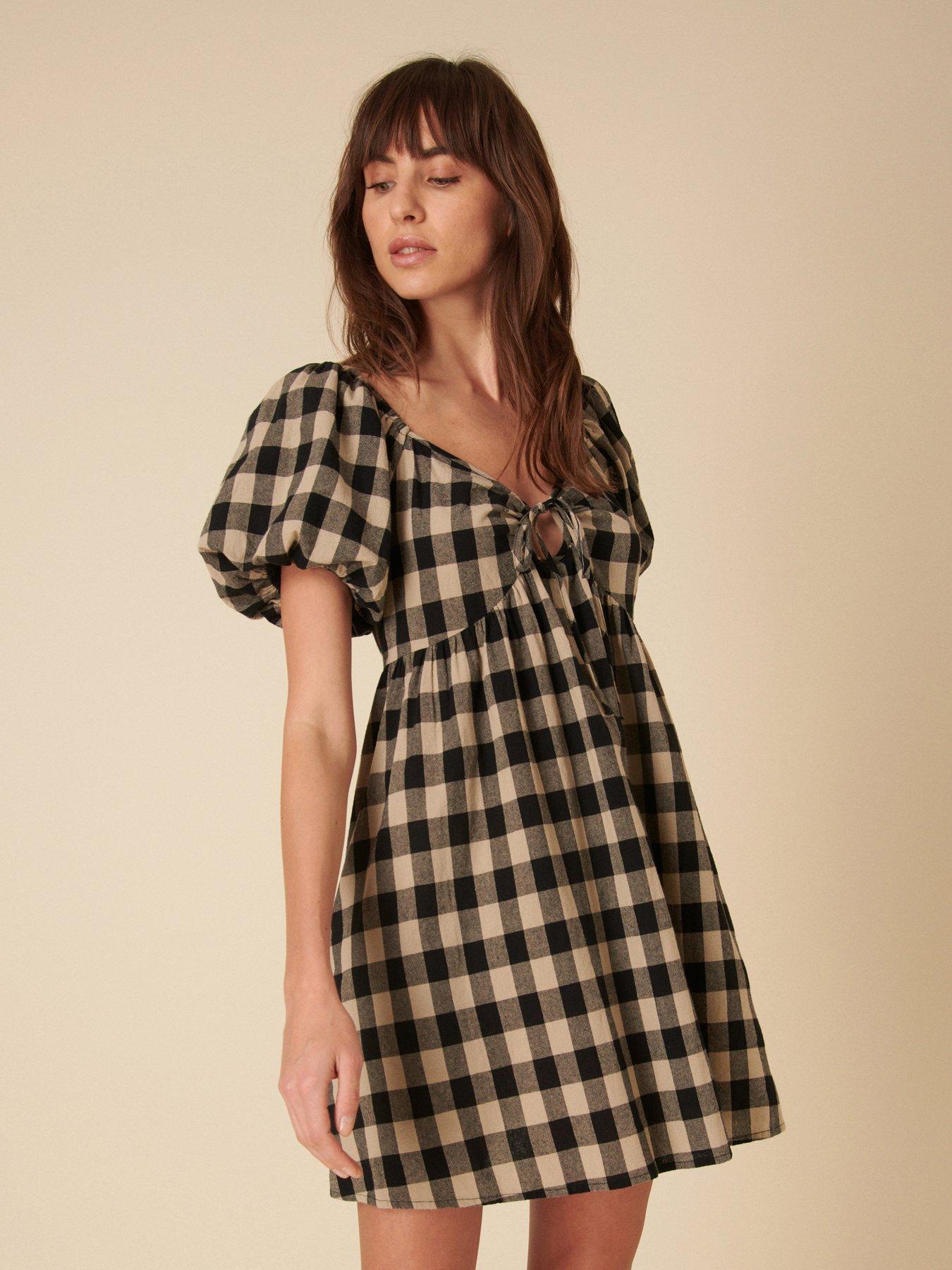  image of nobodys-child-joanna-gingham-mini-dress-black