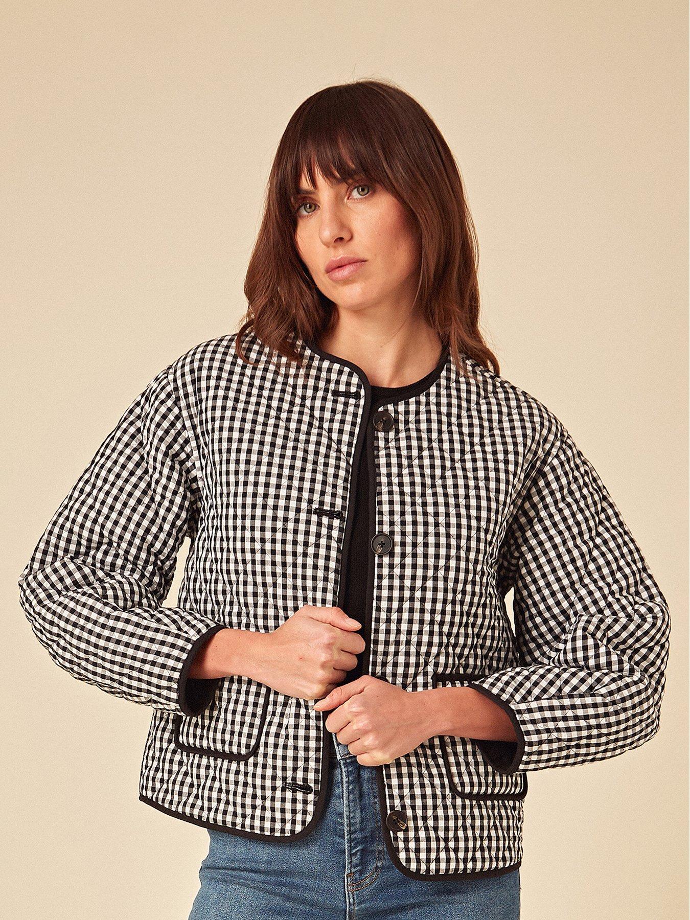 image of nobodys-child-gingham-quilted-jacket-monochrome