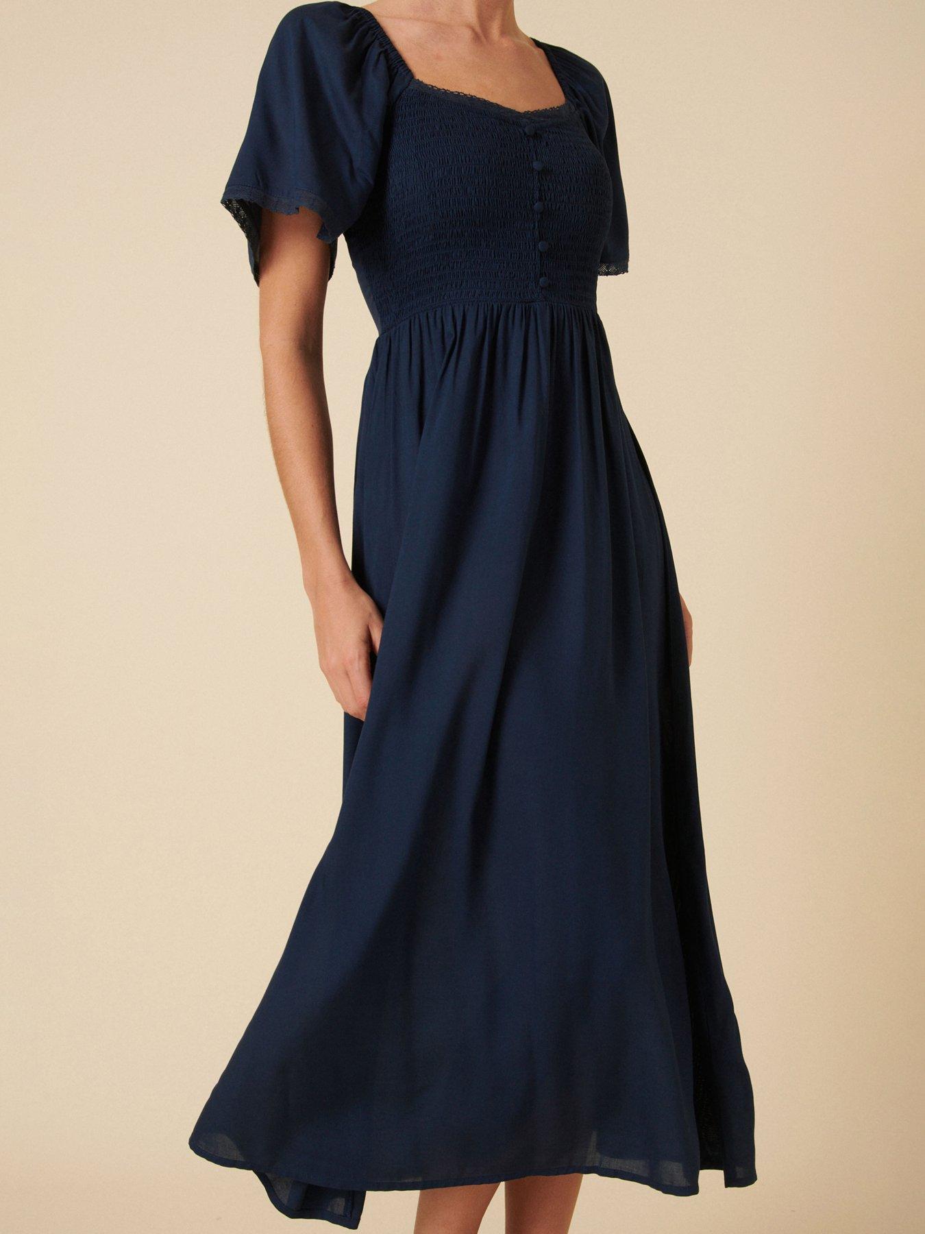  image of nobodys-child-mia-midi-dress-navy-blue