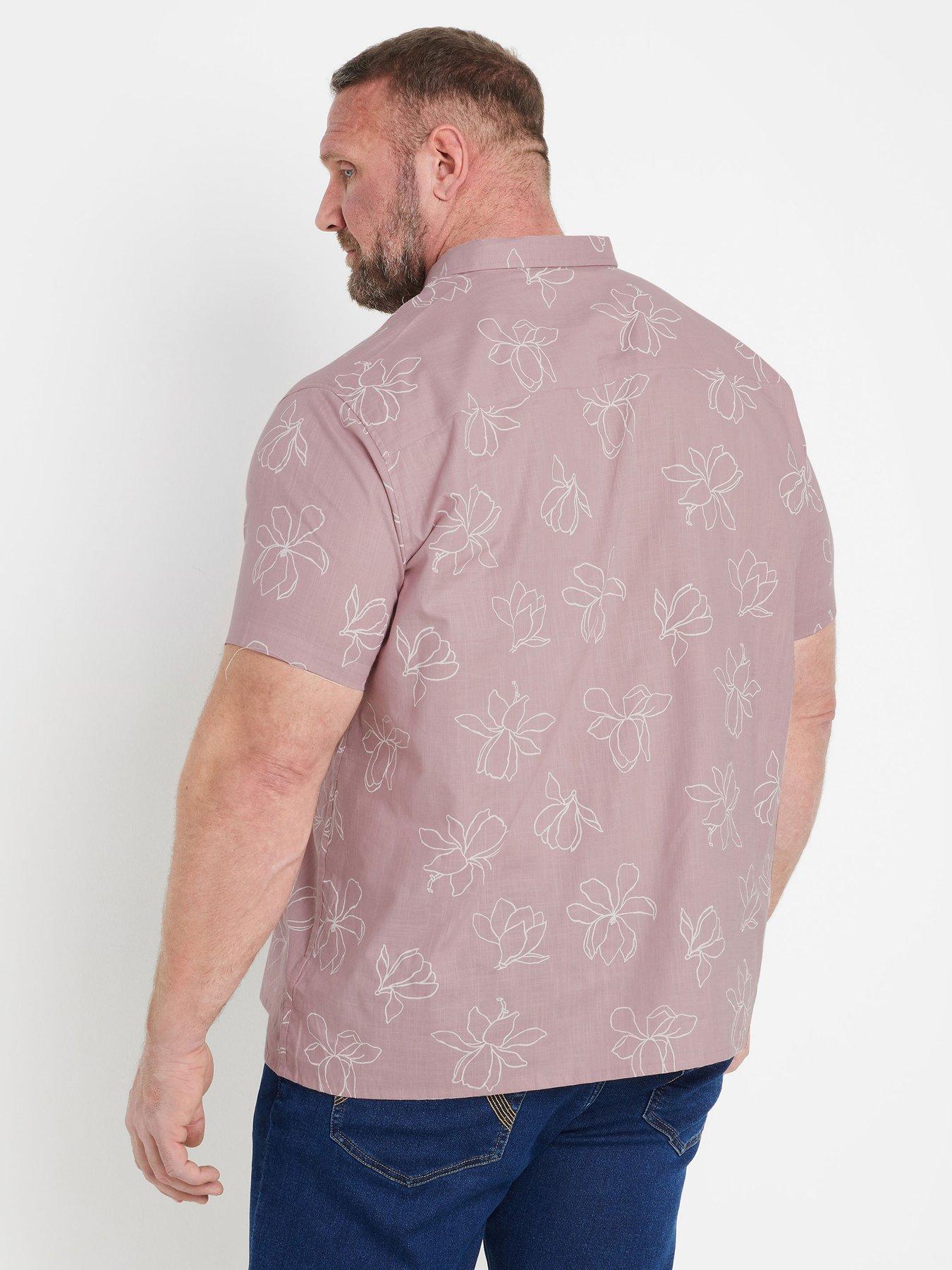  image of badrhino-linear-floral-slub-short-sleeve-shirt-pink