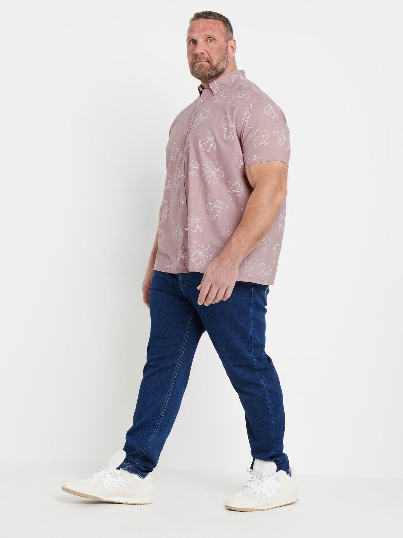  image of badrhino-linear-floral-slub-short-sleeve-shirt-pink