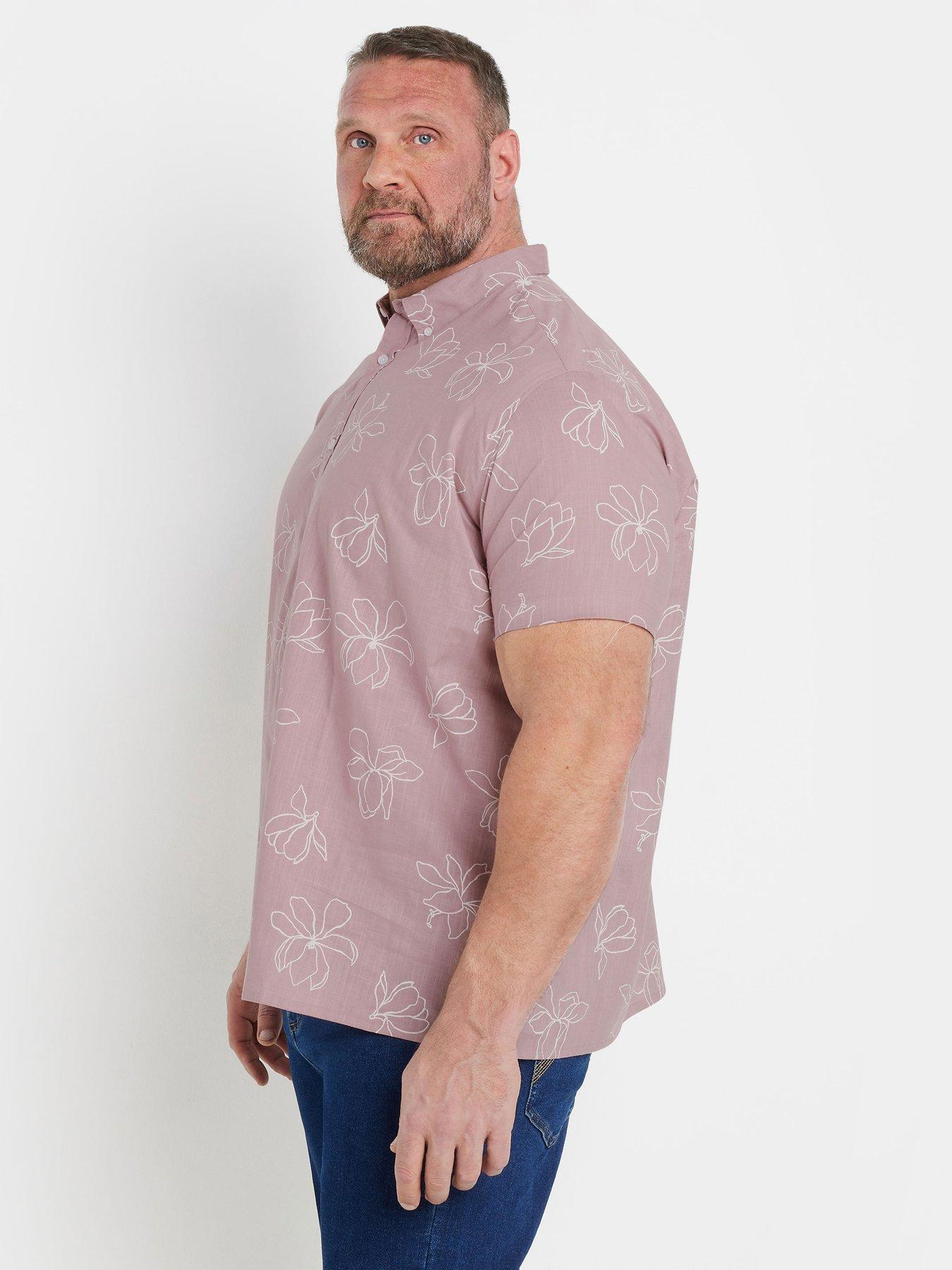  image of badrhino-linear-floral-slub-short-sleeve-shirt-pink