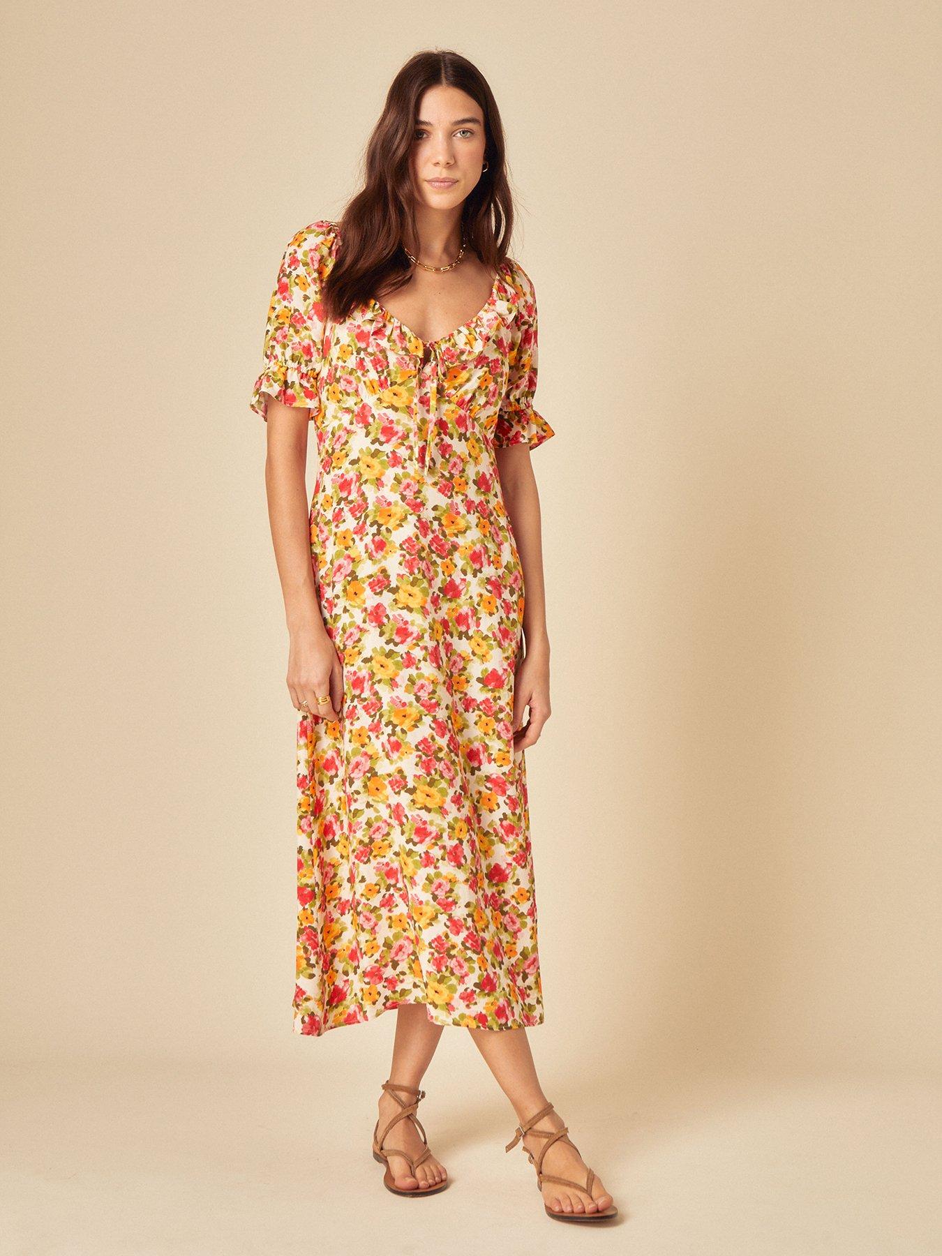  image of nobodys-child-rye-floral-midi-dress-orange