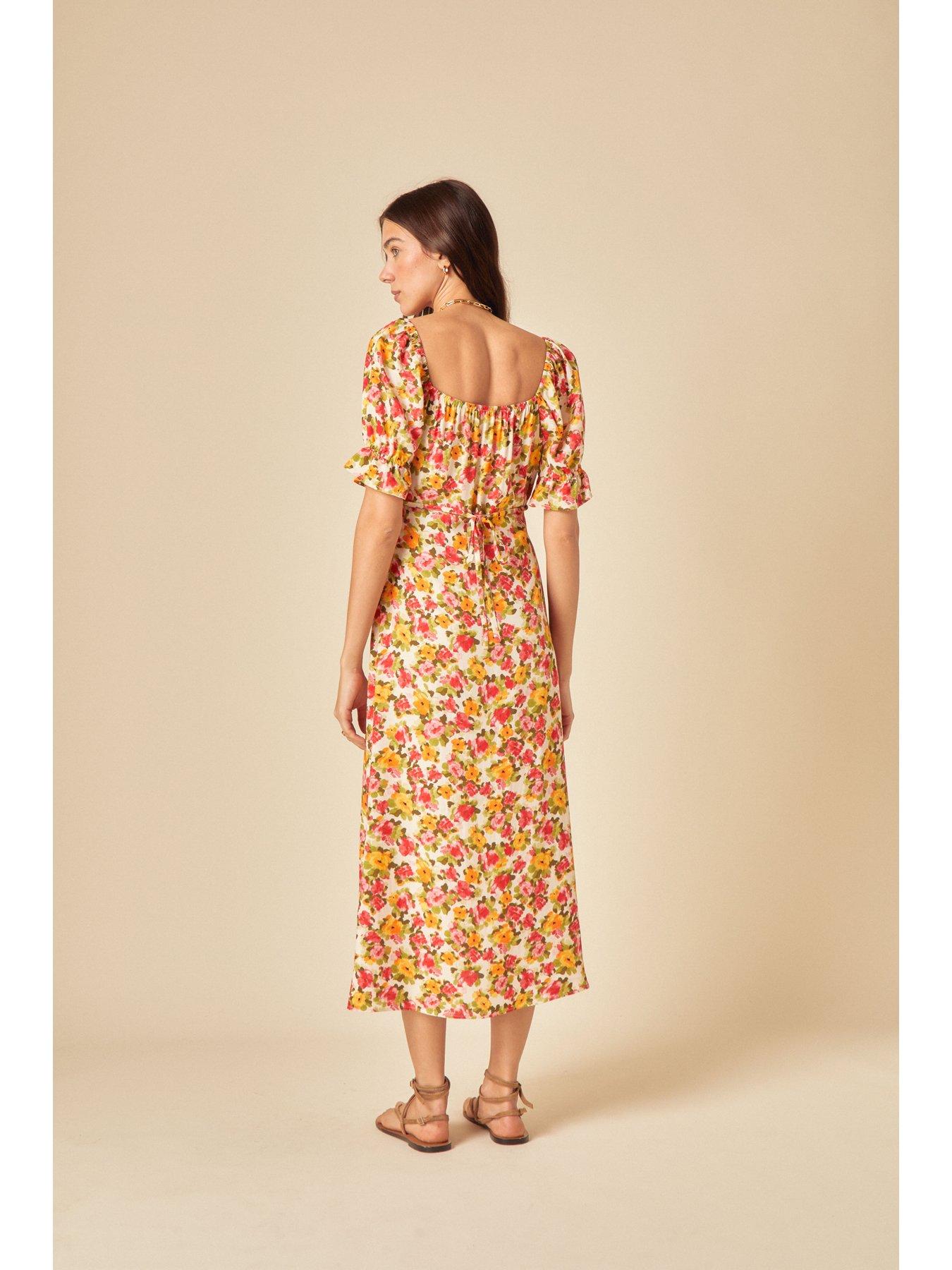  image of nobodys-child-rye-floral-midi-dress-orange