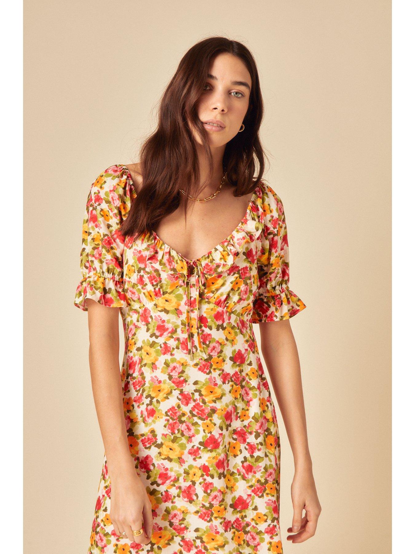  image of nobodys-child-rye-floral-midi-dress-orange