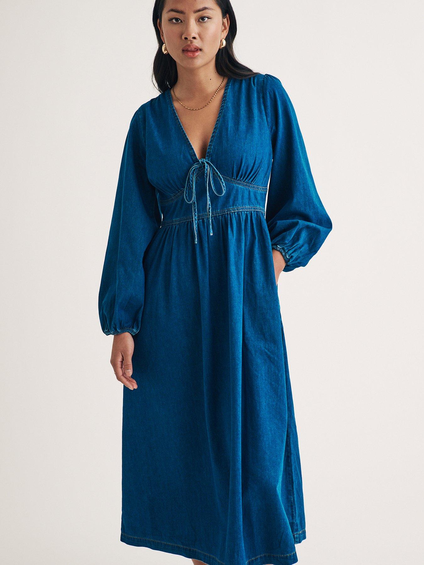 nobodys-child-long-sleeve-midi-dress-blue