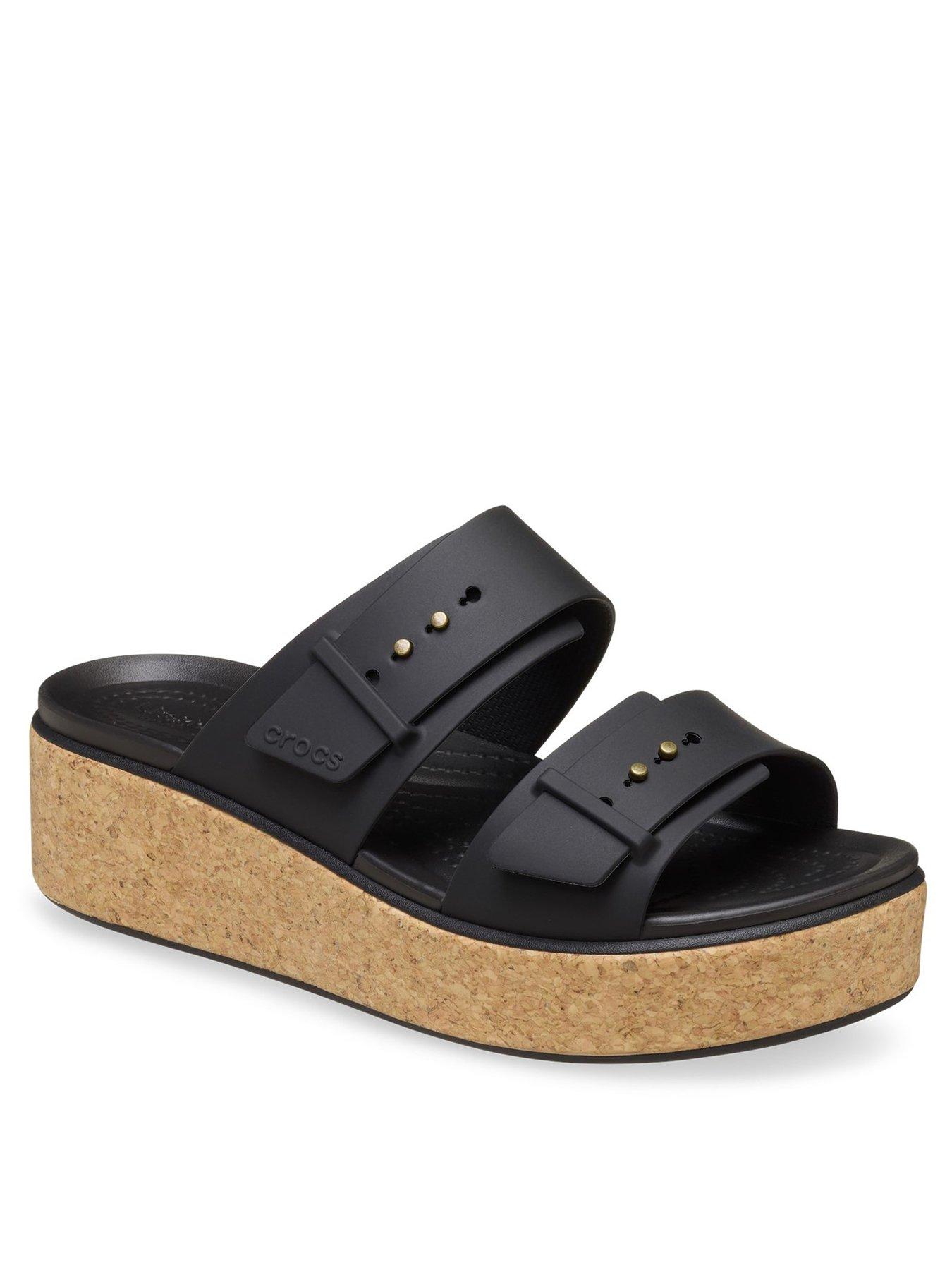stillFront image of crocs-brooklyn-buckle-cork-low-wedge-sandal-black