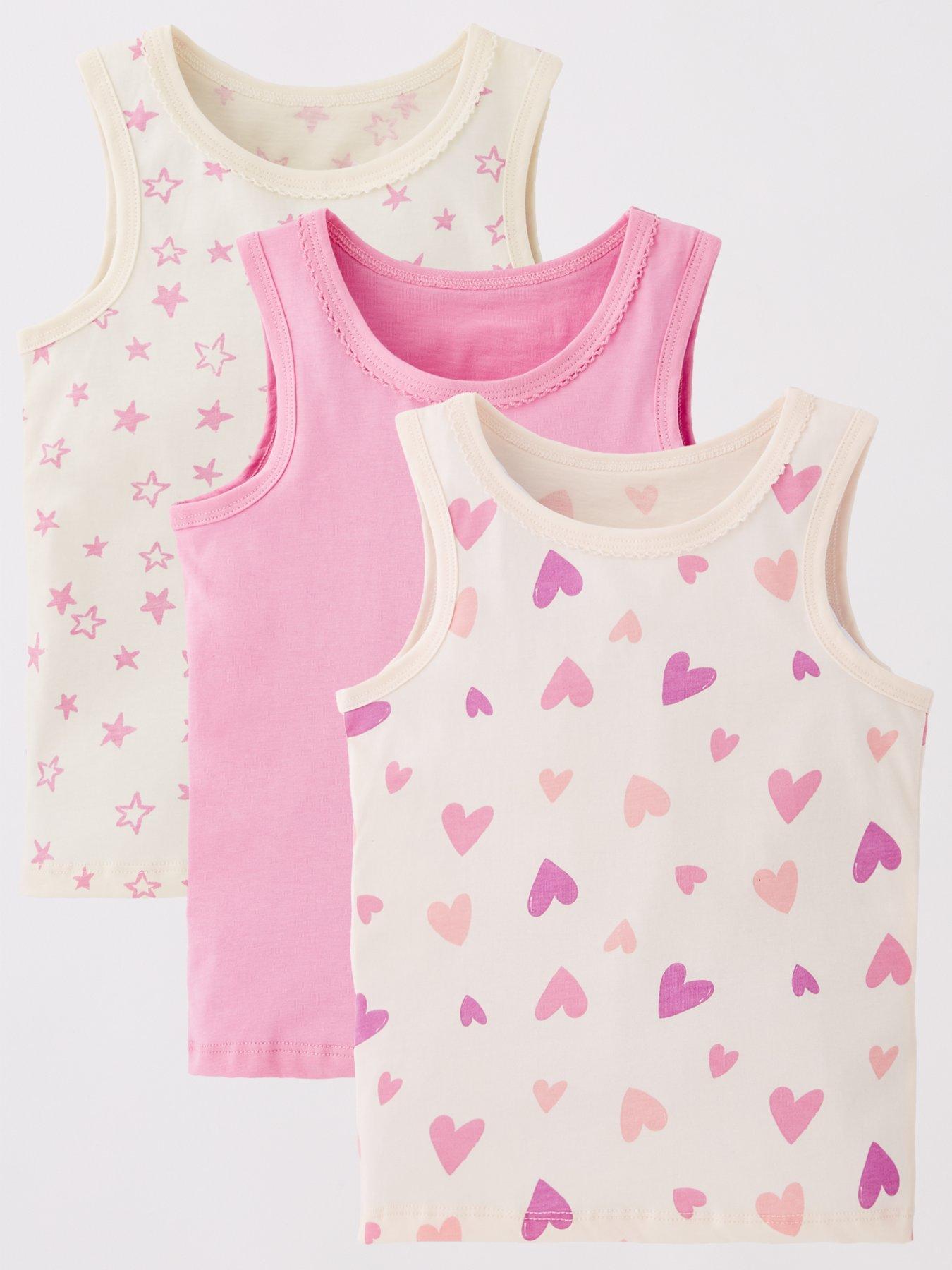 undefined Girls 3 Pack Vests - Star And Hearts Print - Multi