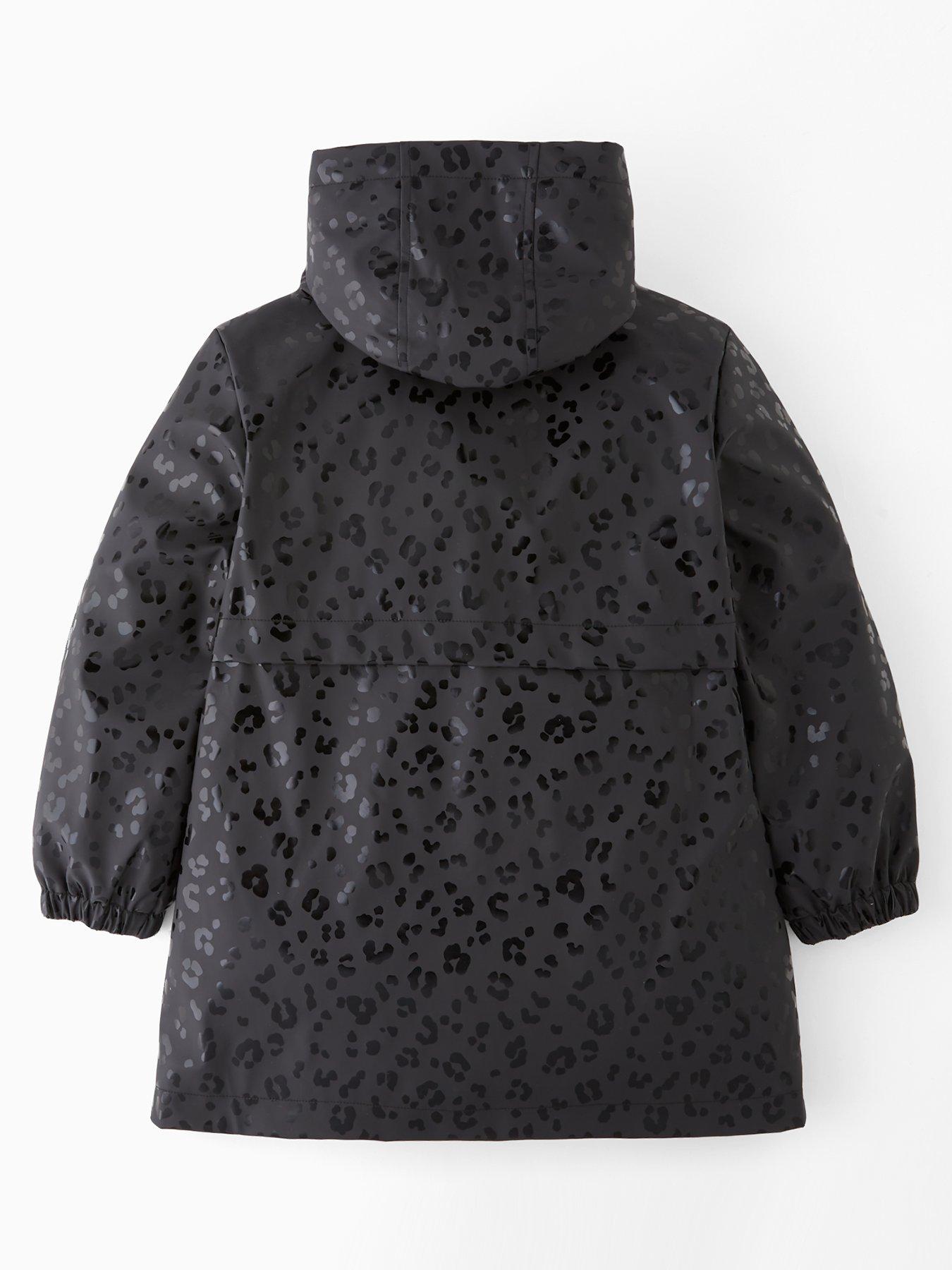  image of v-by-very-girls-leopard-hooded-shower-resistant-fleece-lined-raincoat-black