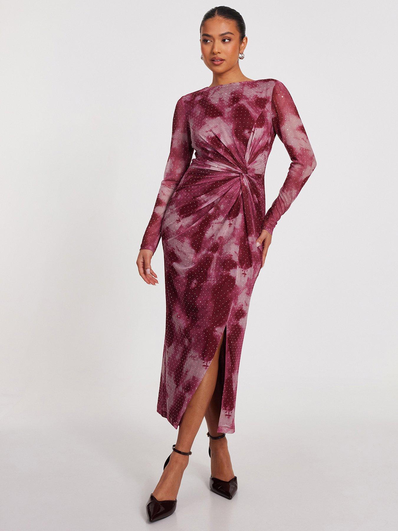 undefined Petite Dark Pink Marble Print Midaxi Dress