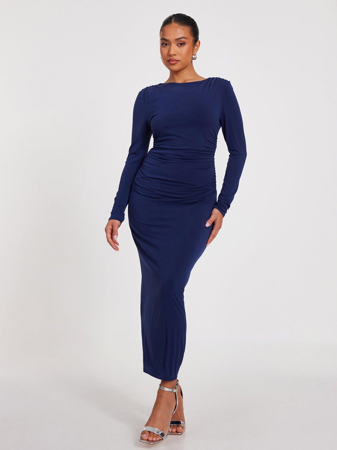 undefined Petite Indigo Ruched Midaxi Dress