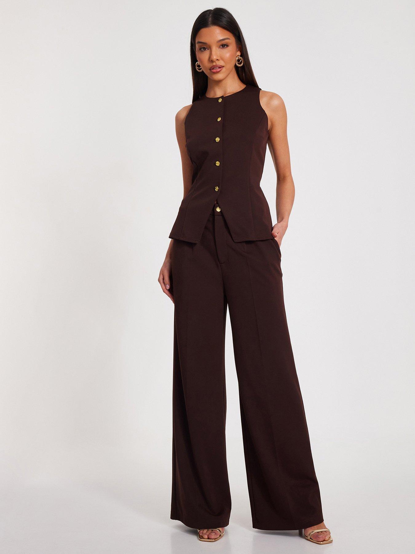 Image 1 of 6 of Quiz Brown Wide Leg Trousers
