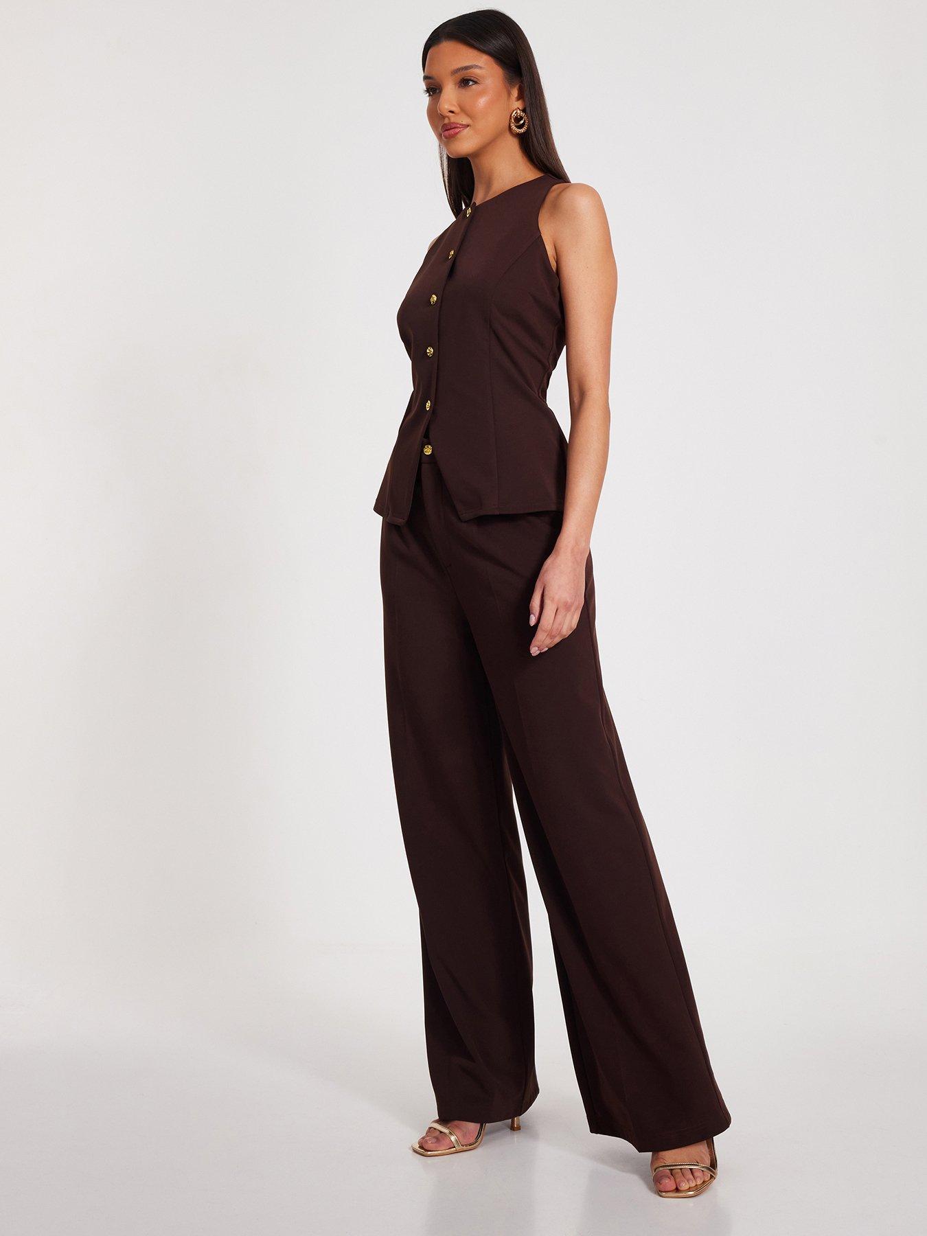 Image 3 of 6 of Quiz Brown Wide Leg Trousers