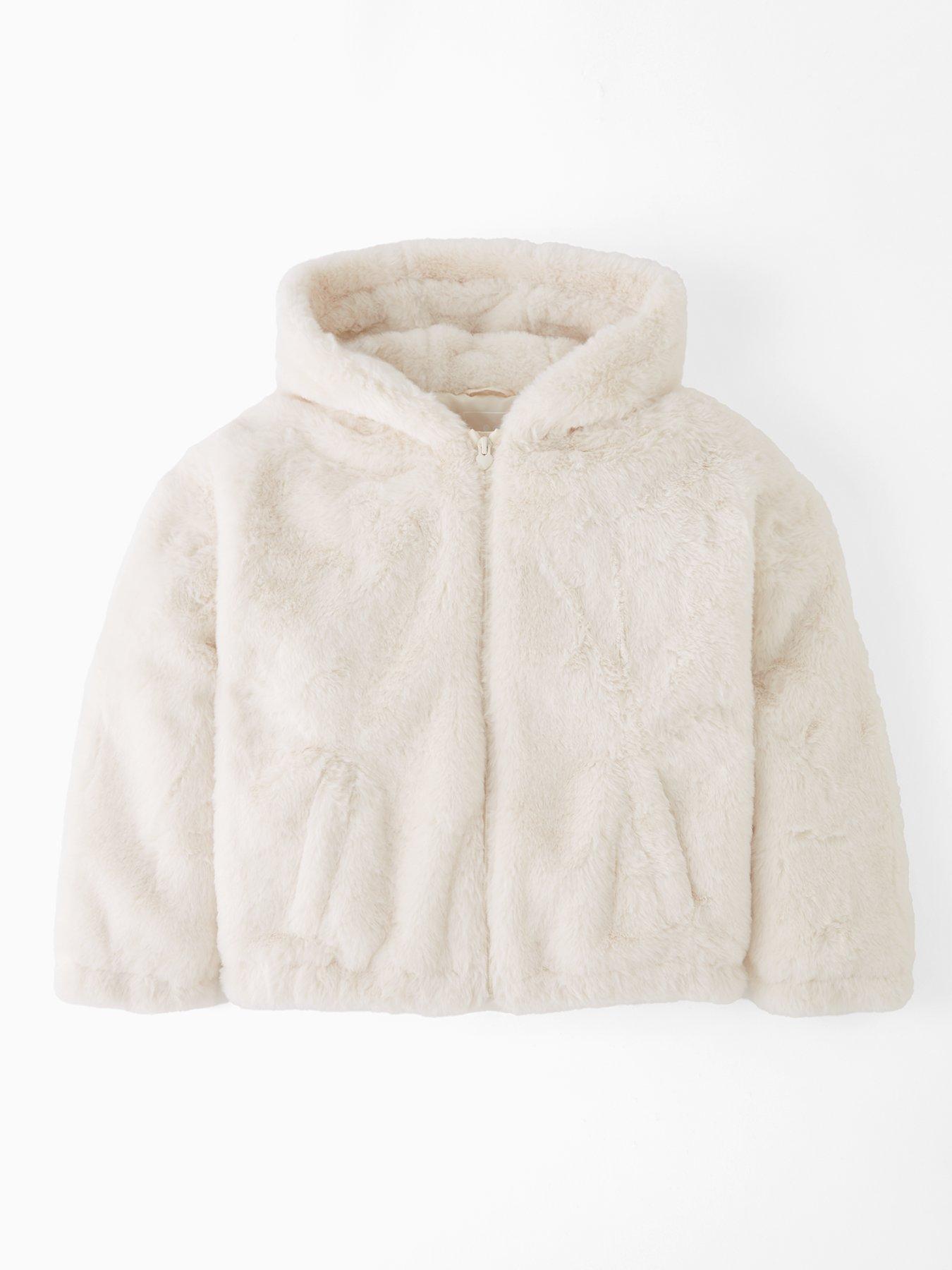 V by Very Girls Faux Fur Jacket - Cream