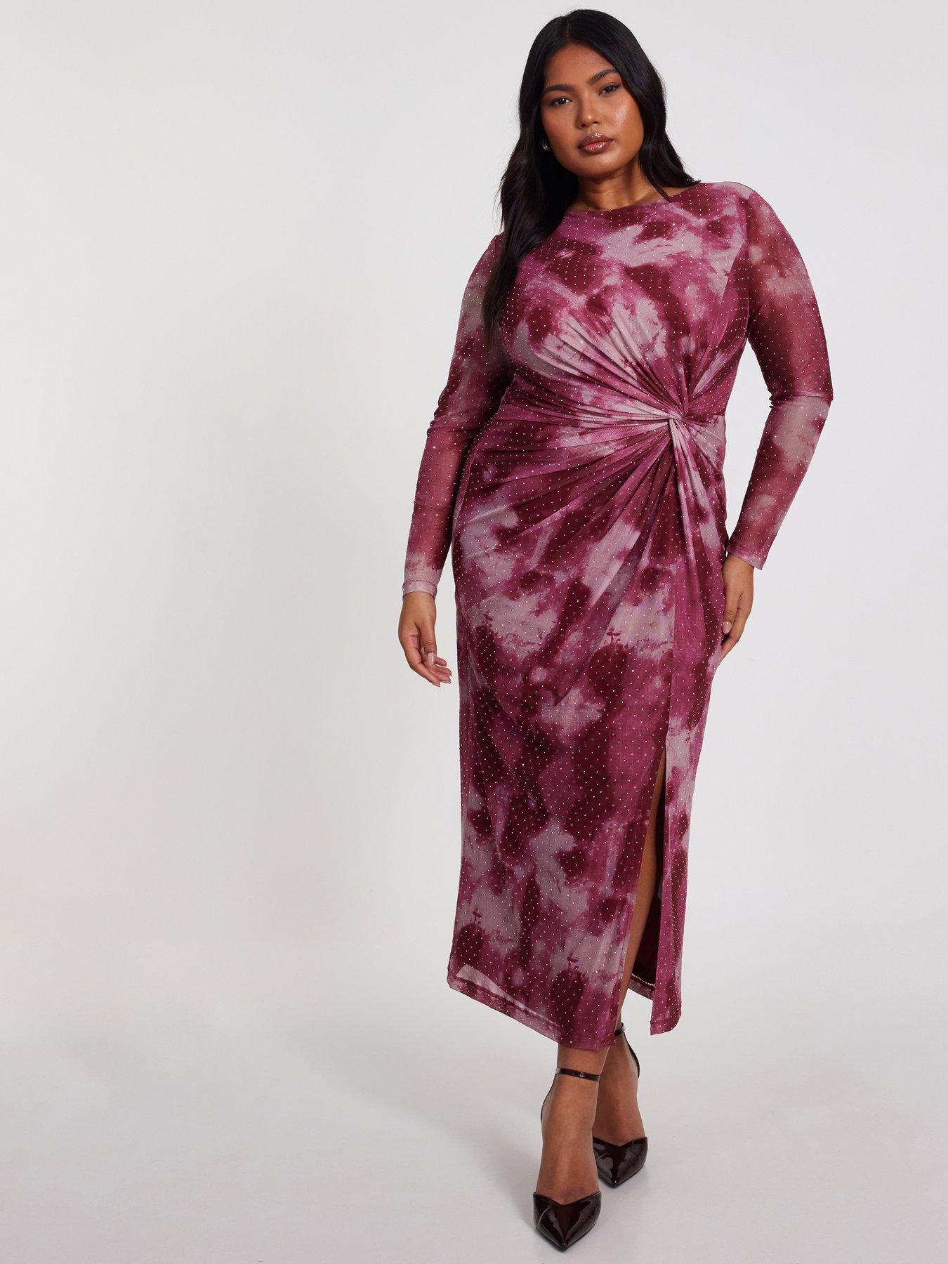 undefined Curve Dark Pink Marble Print Midaxi Dress