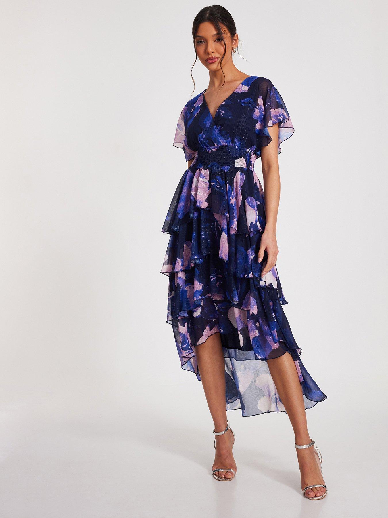 Quiz Navy Dip Hem Midi Dress