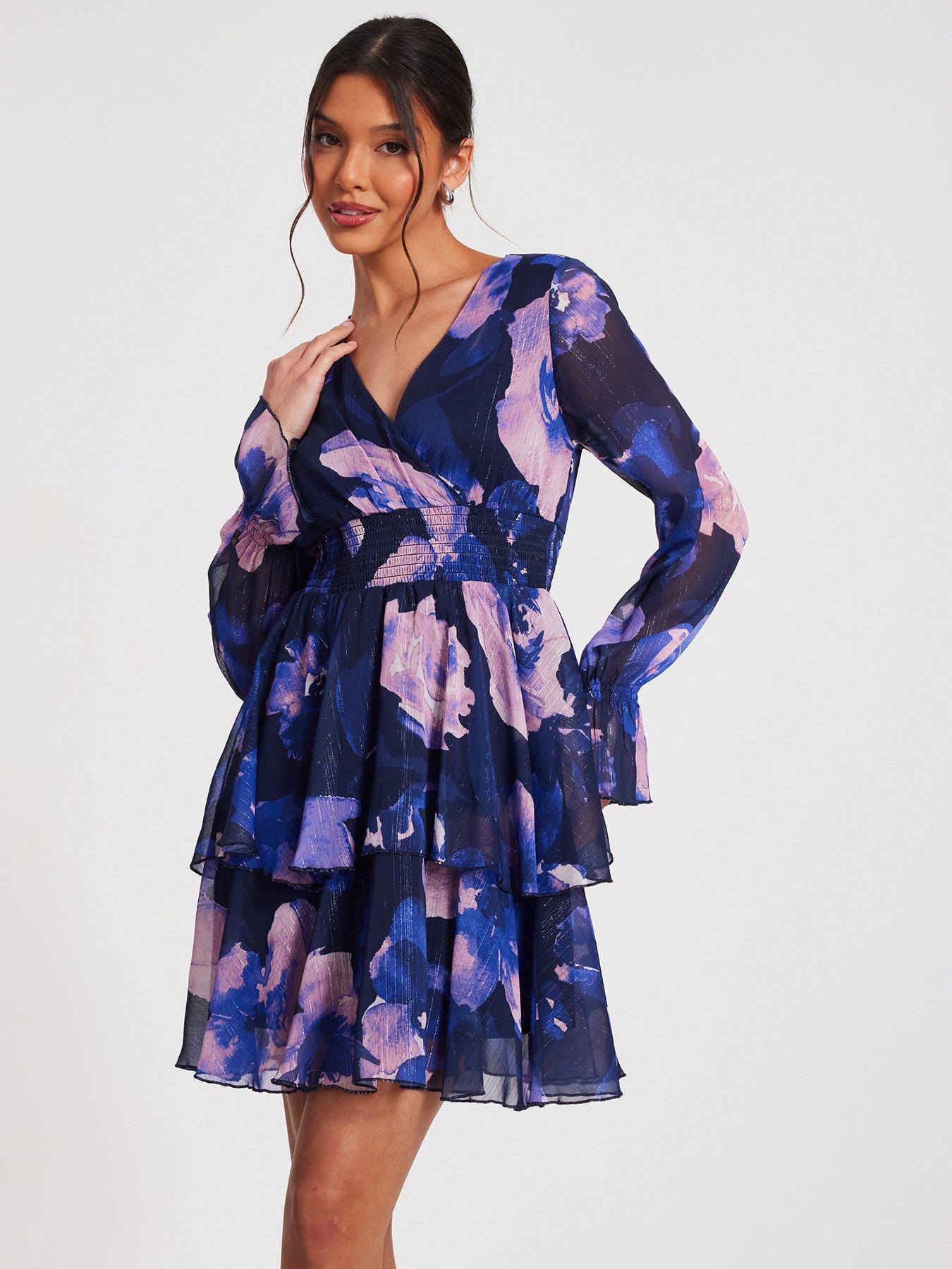 quiz-navy-floral-tiered-skater-dress