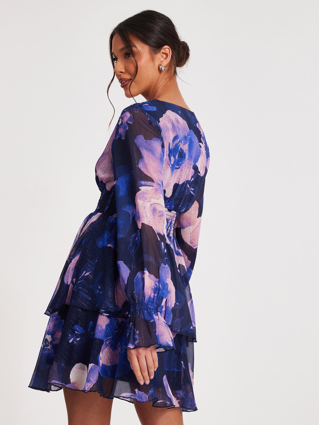  image of quiz-navy-floral-tiered-skater-dress