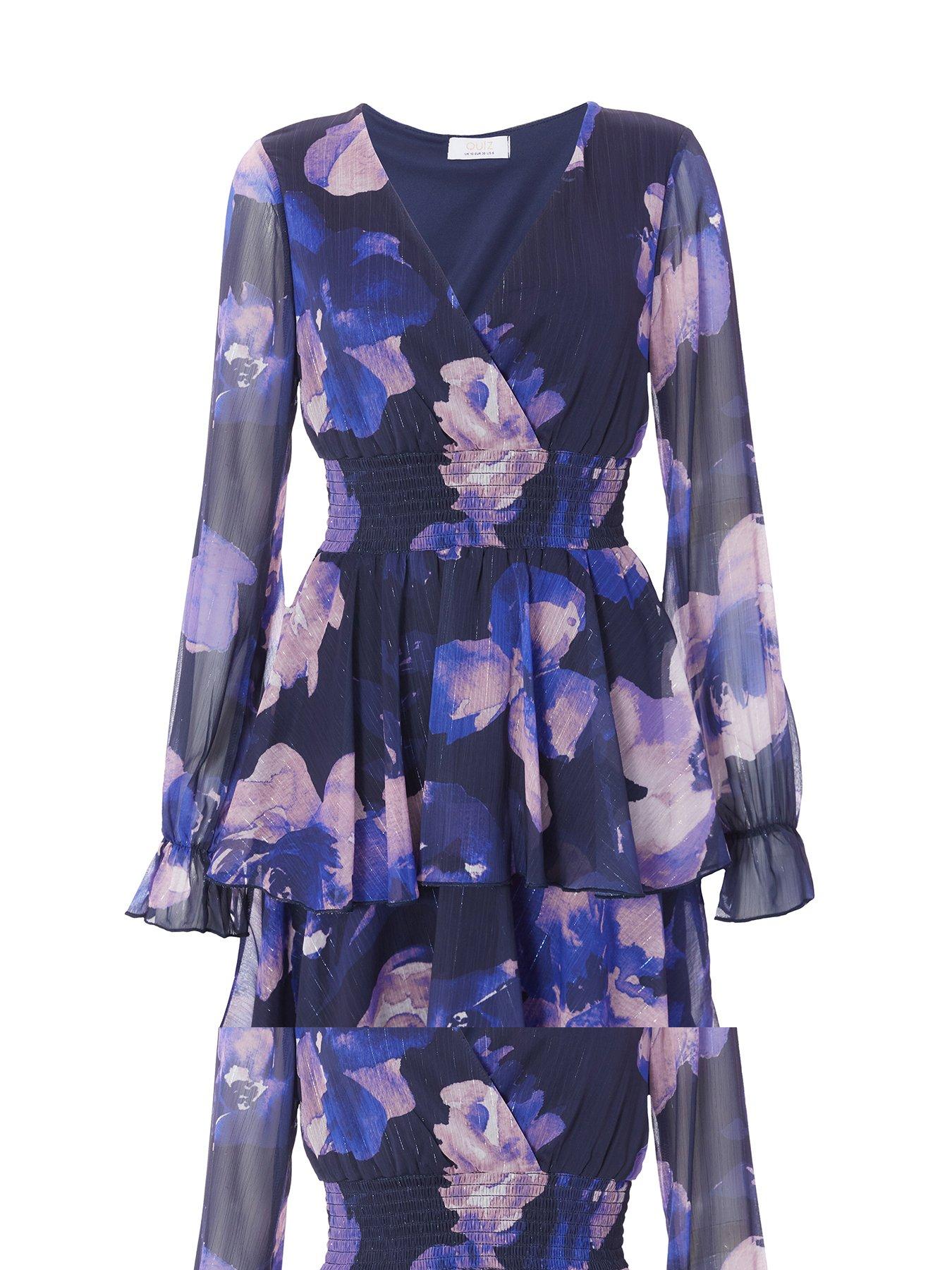  image of quiz-navy-floral-tiered-skater-dress