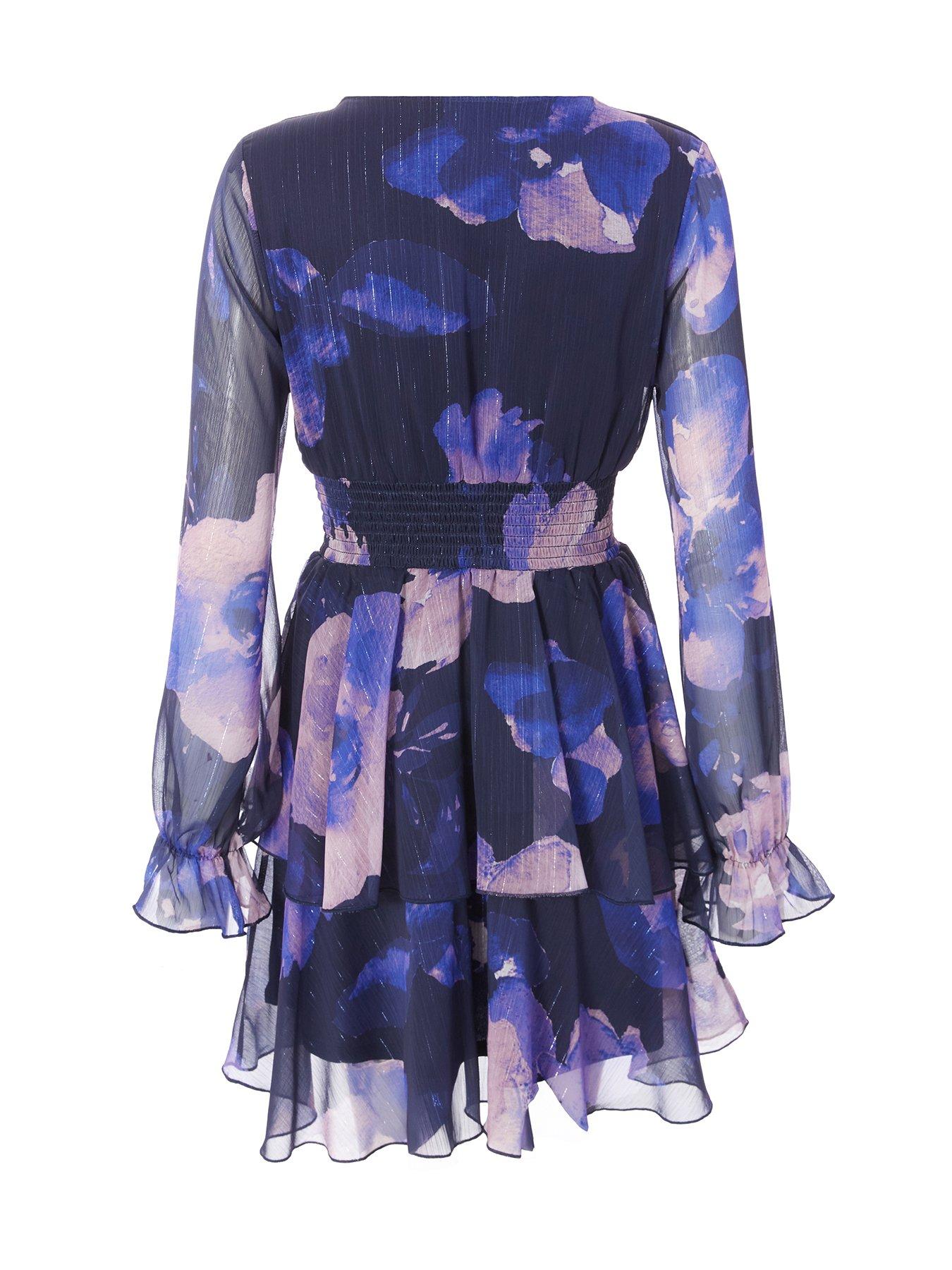  image of quiz-navy-floral-tiered-skater-dress