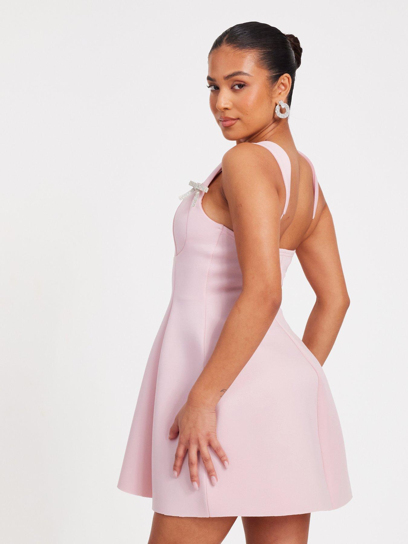  image of quiz-petite-baby-pink-a-line-mini-dress
