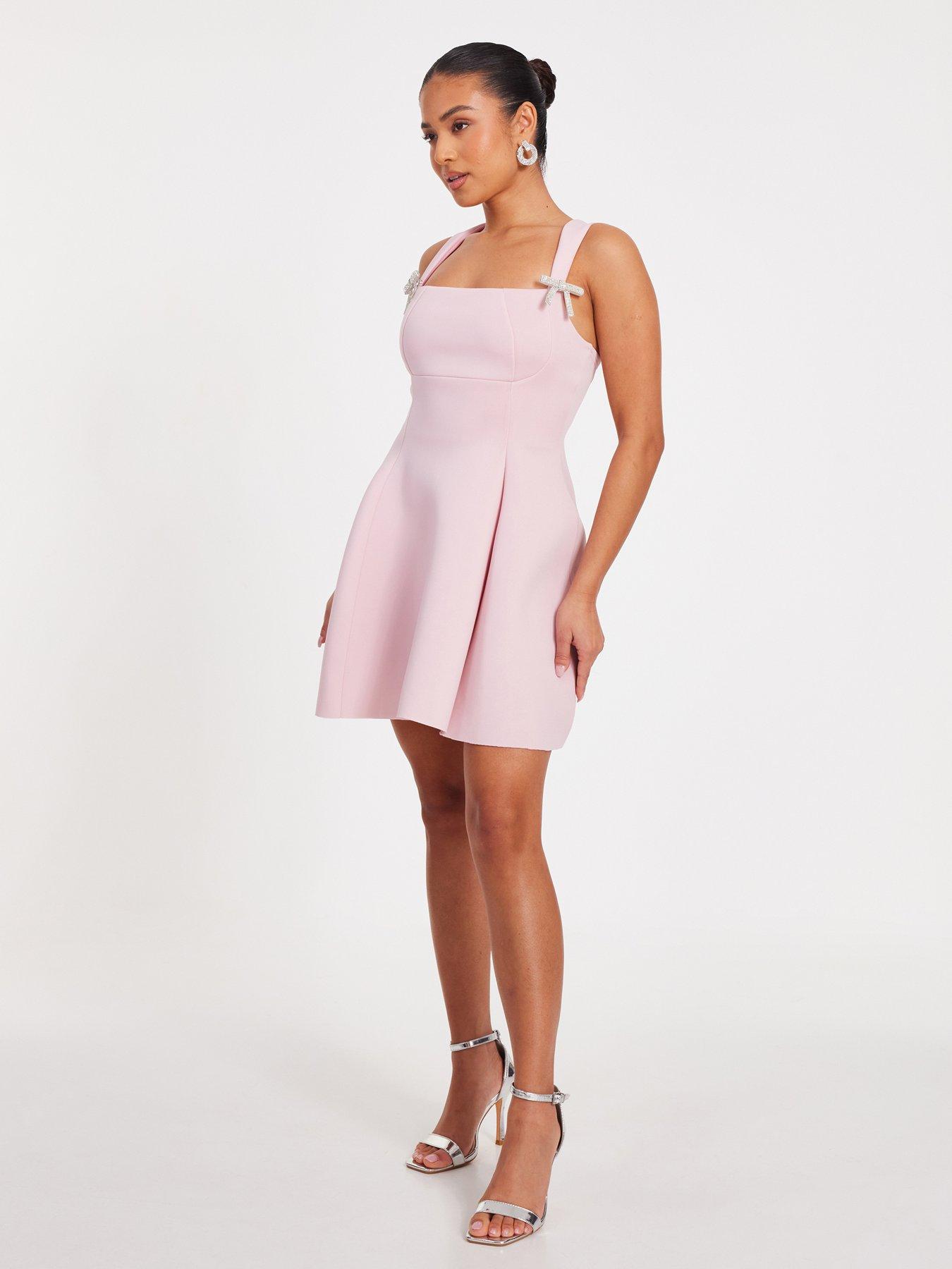  image of quiz-petite-baby-pink-a-line-mini-dress