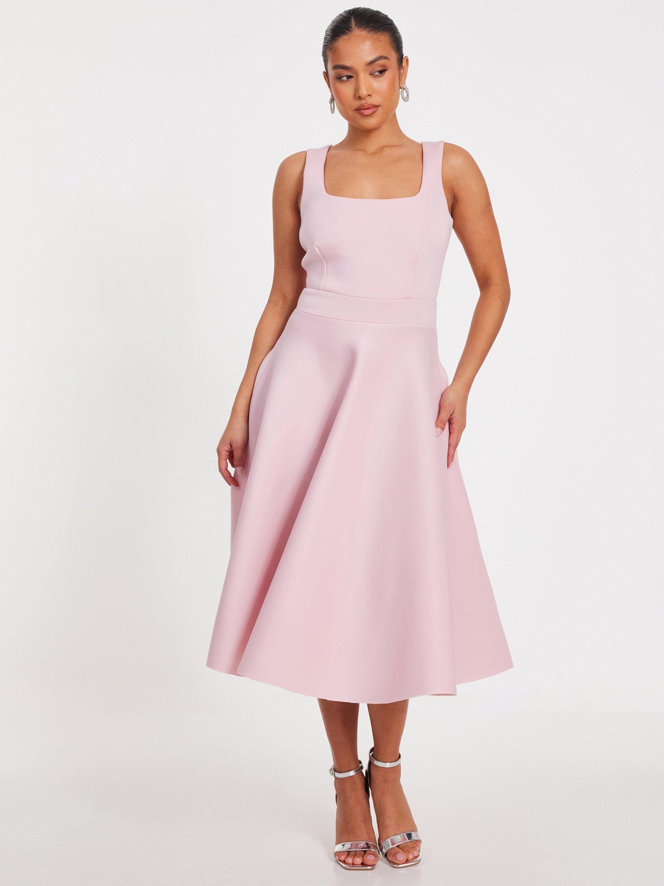undefined Petite Baby Pink Fit And Flare Dress