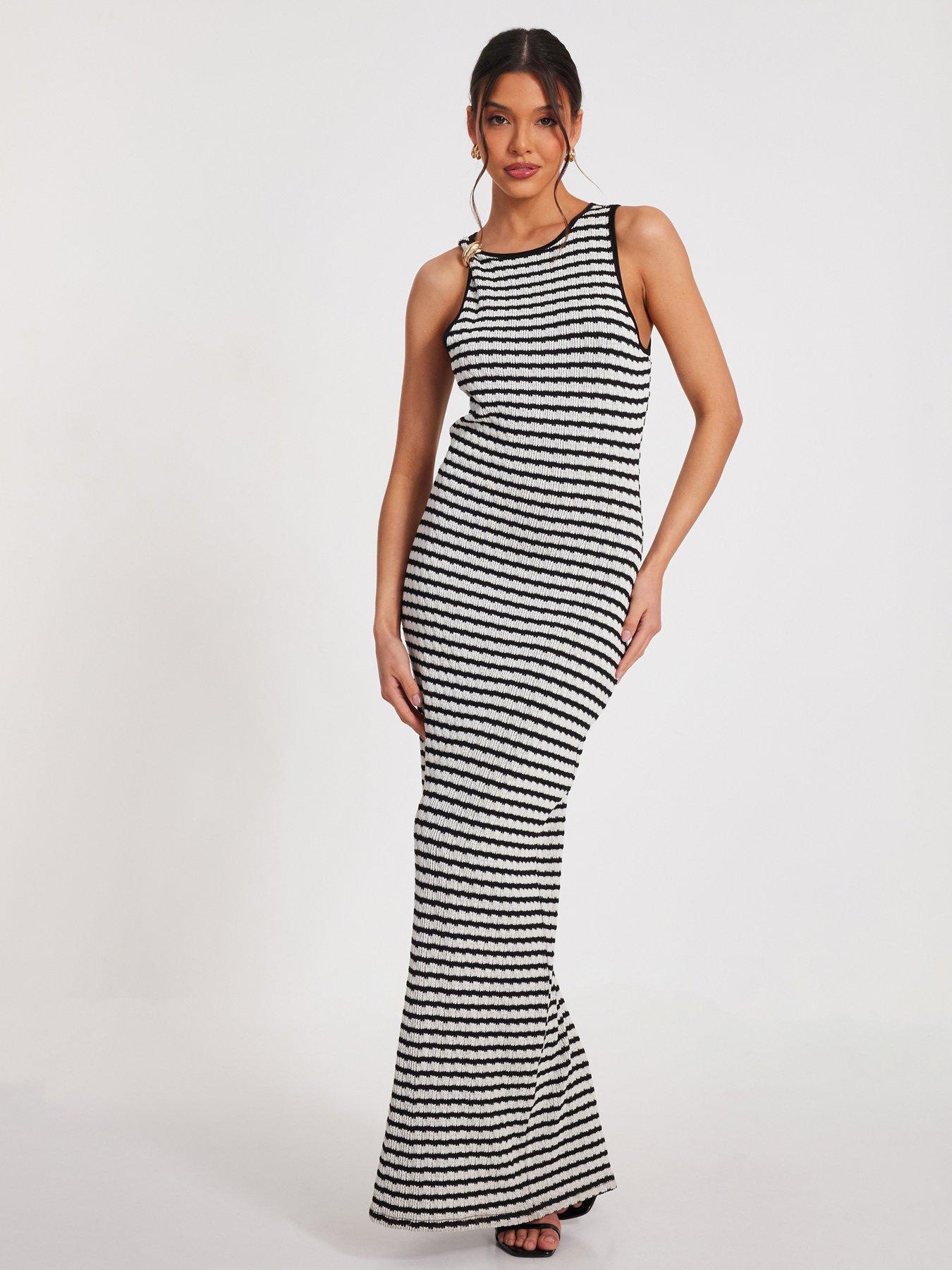 undefined White Stripe Midaxi Dress