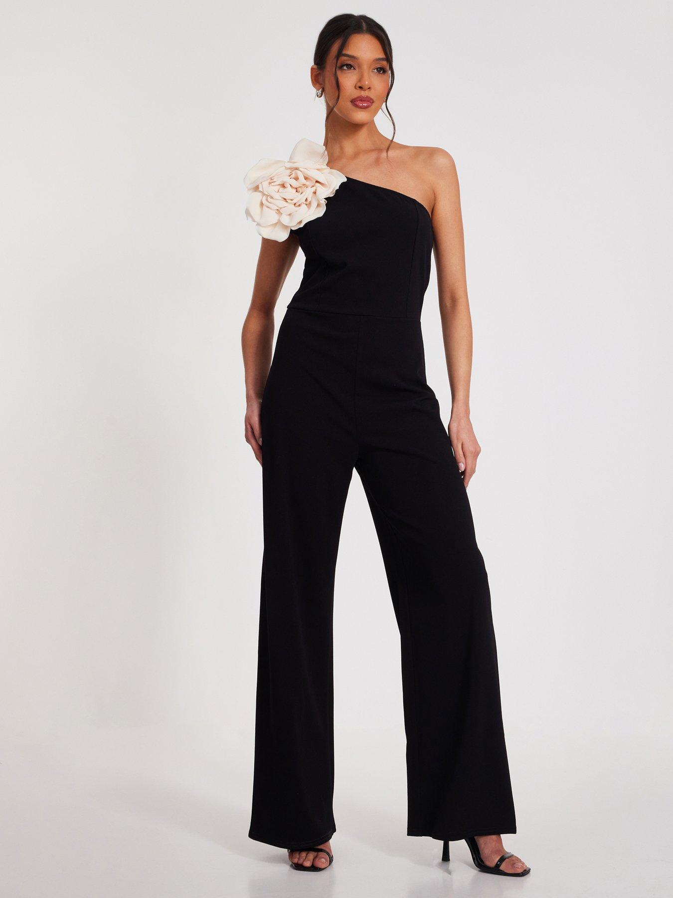 undefined Black One Shoulder Floral Jumpsuit
