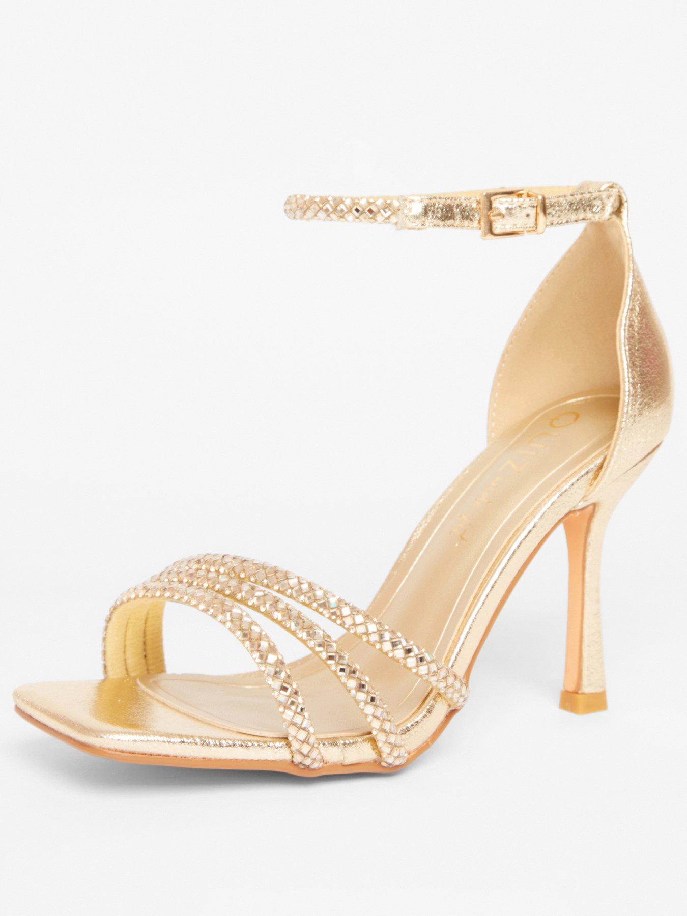  image of quiz-wide-fit-gold-diamante-heels