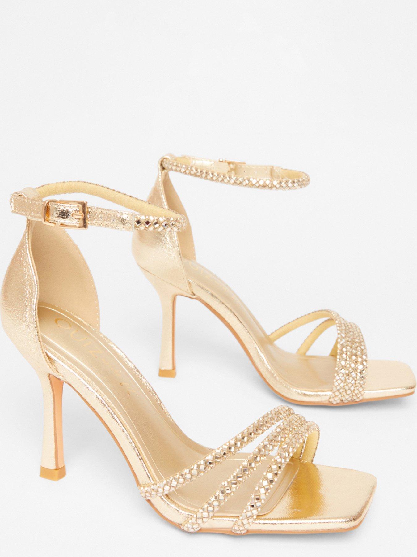  image of quiz-wide-fit-gold-diamante-heels