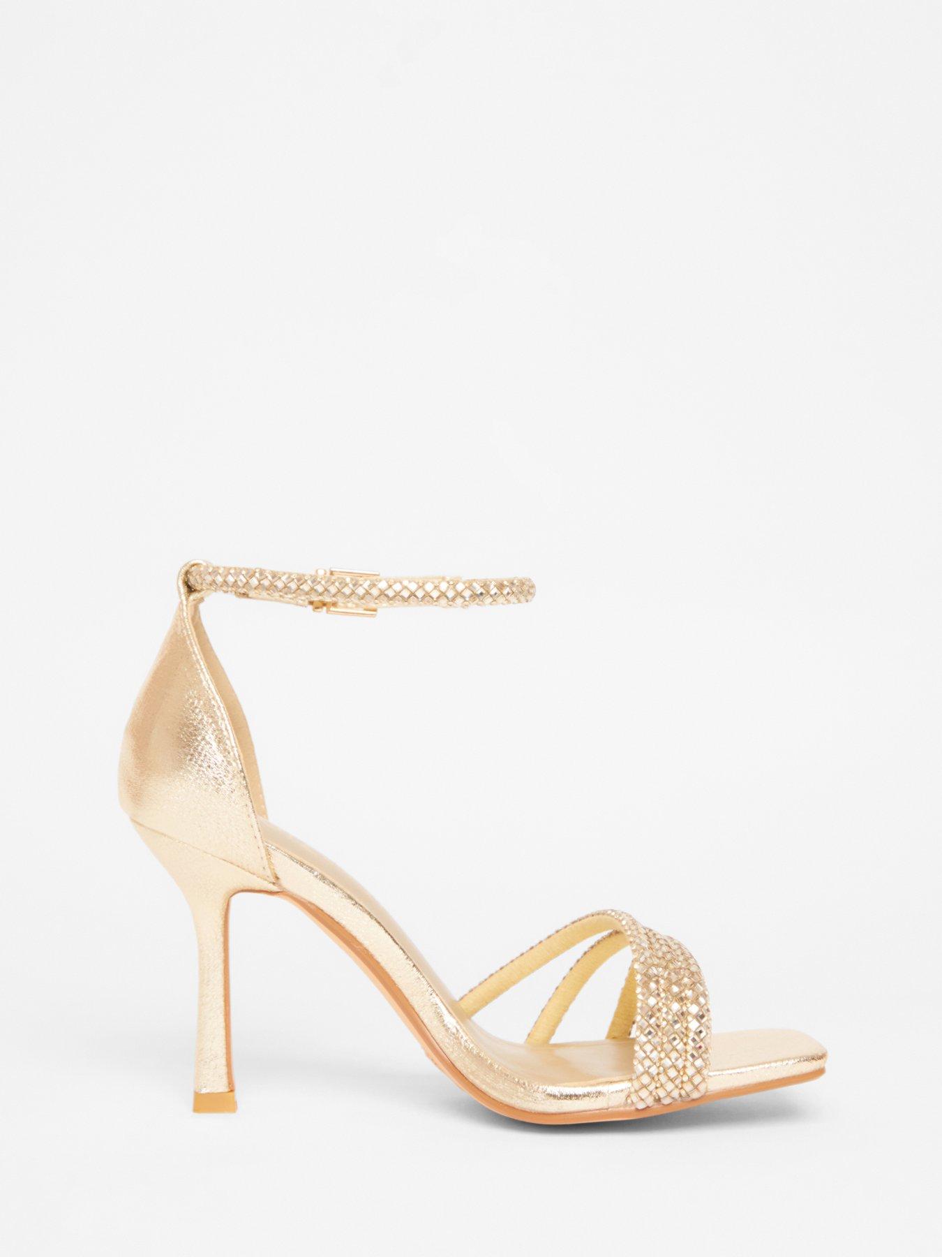  image of quiz-wide-fit-gold-diamante-heels