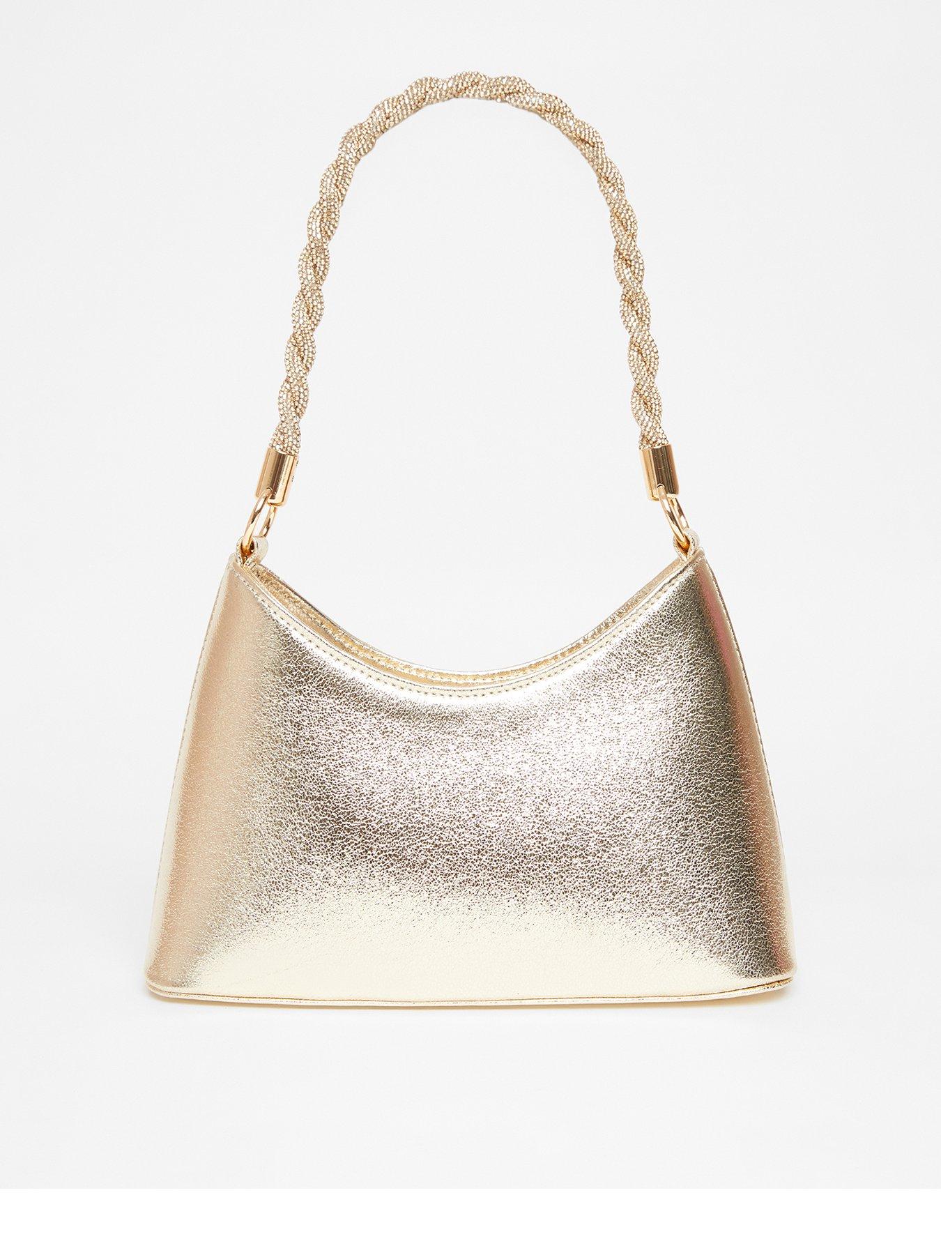 undefined Gold Diamante Twist Handle Bag