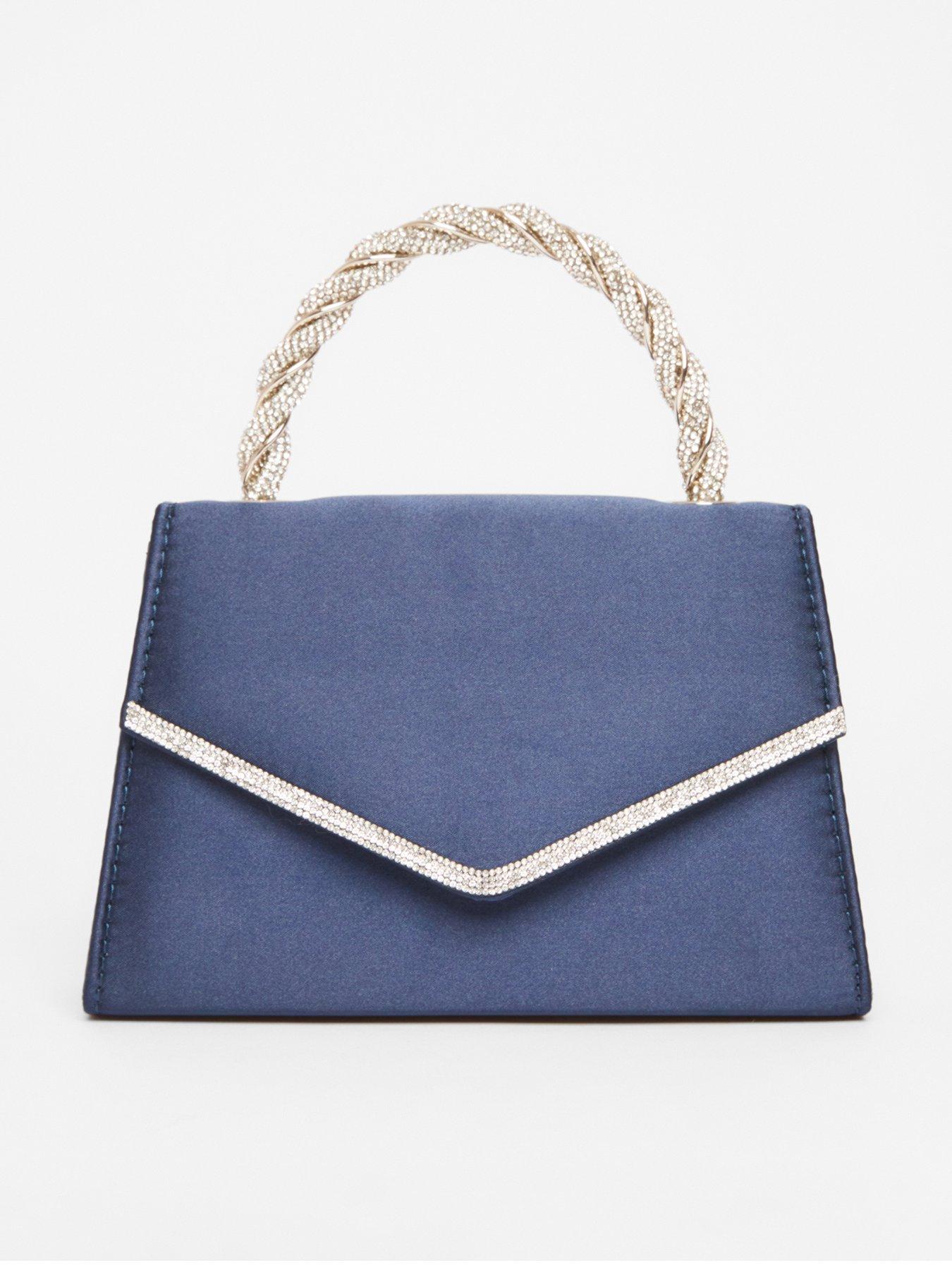 quiz-navy-diamante-twisted-top-handle-bag