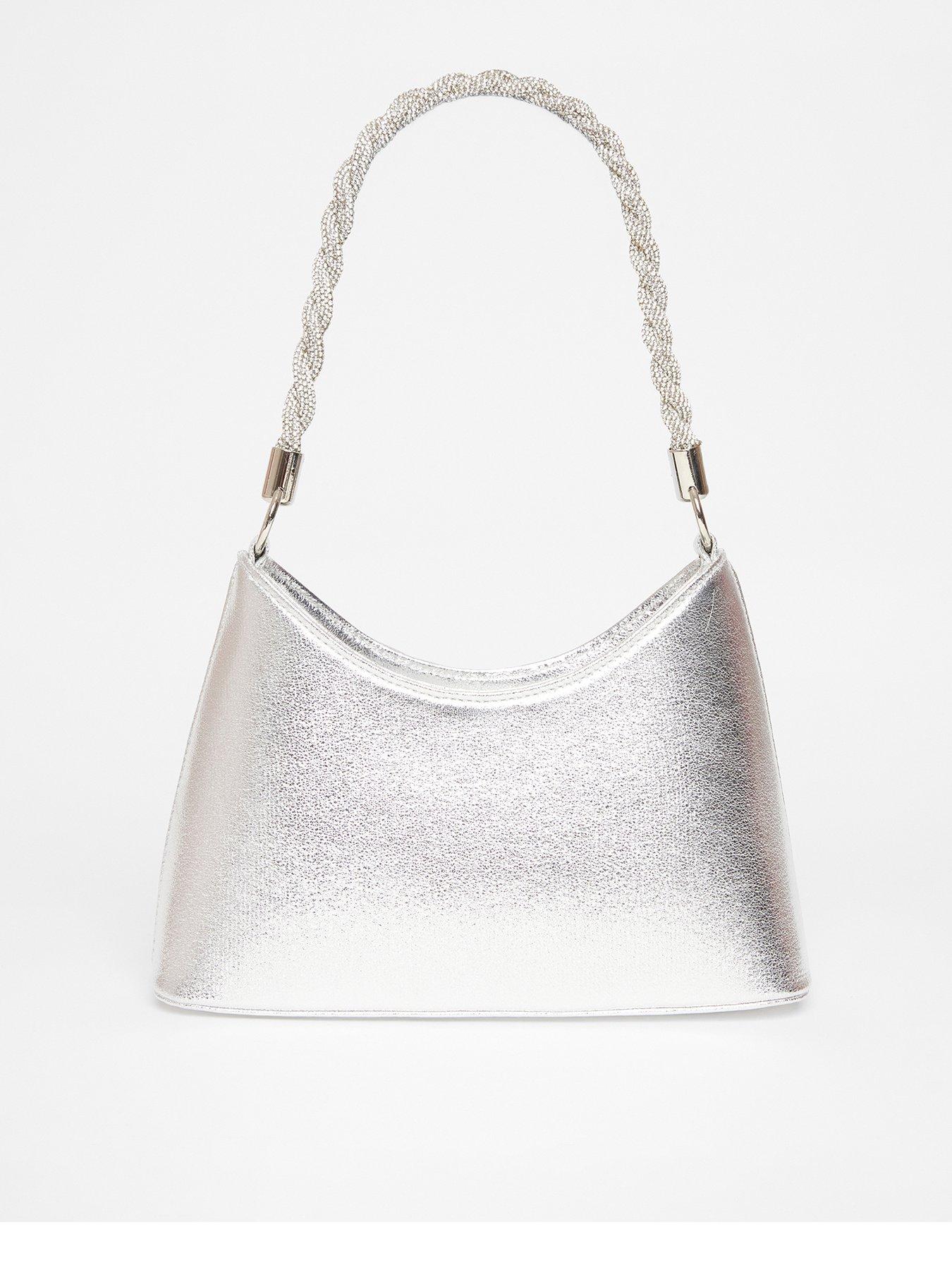 quiz-silver-diamante-twist-handle-bag
