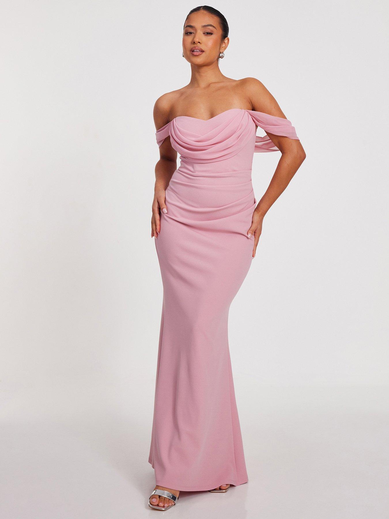 undefined Petite Blush Chiffon Bardot Maxi Dress