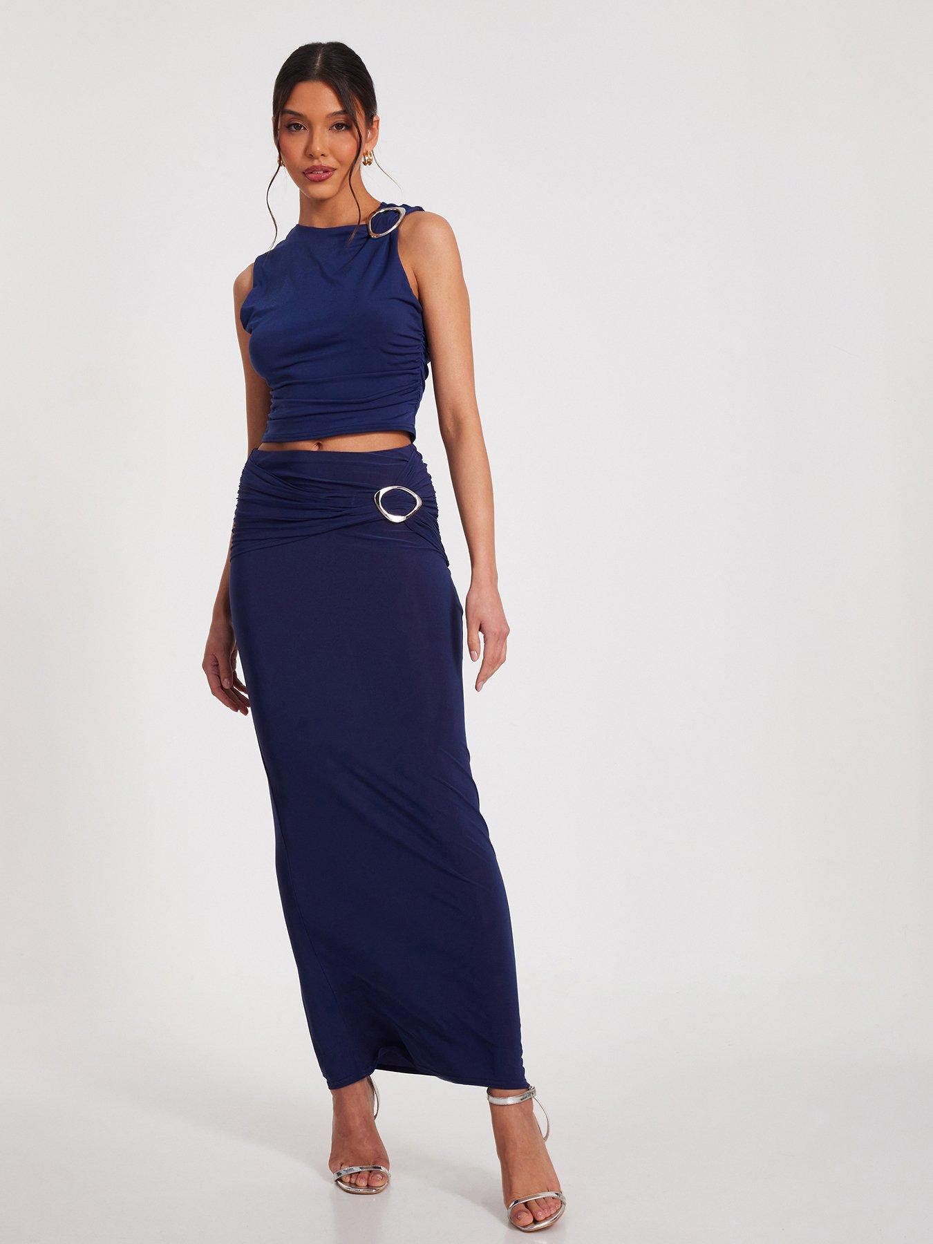 quiz-indigo-buckle-detail-maxi-skirt