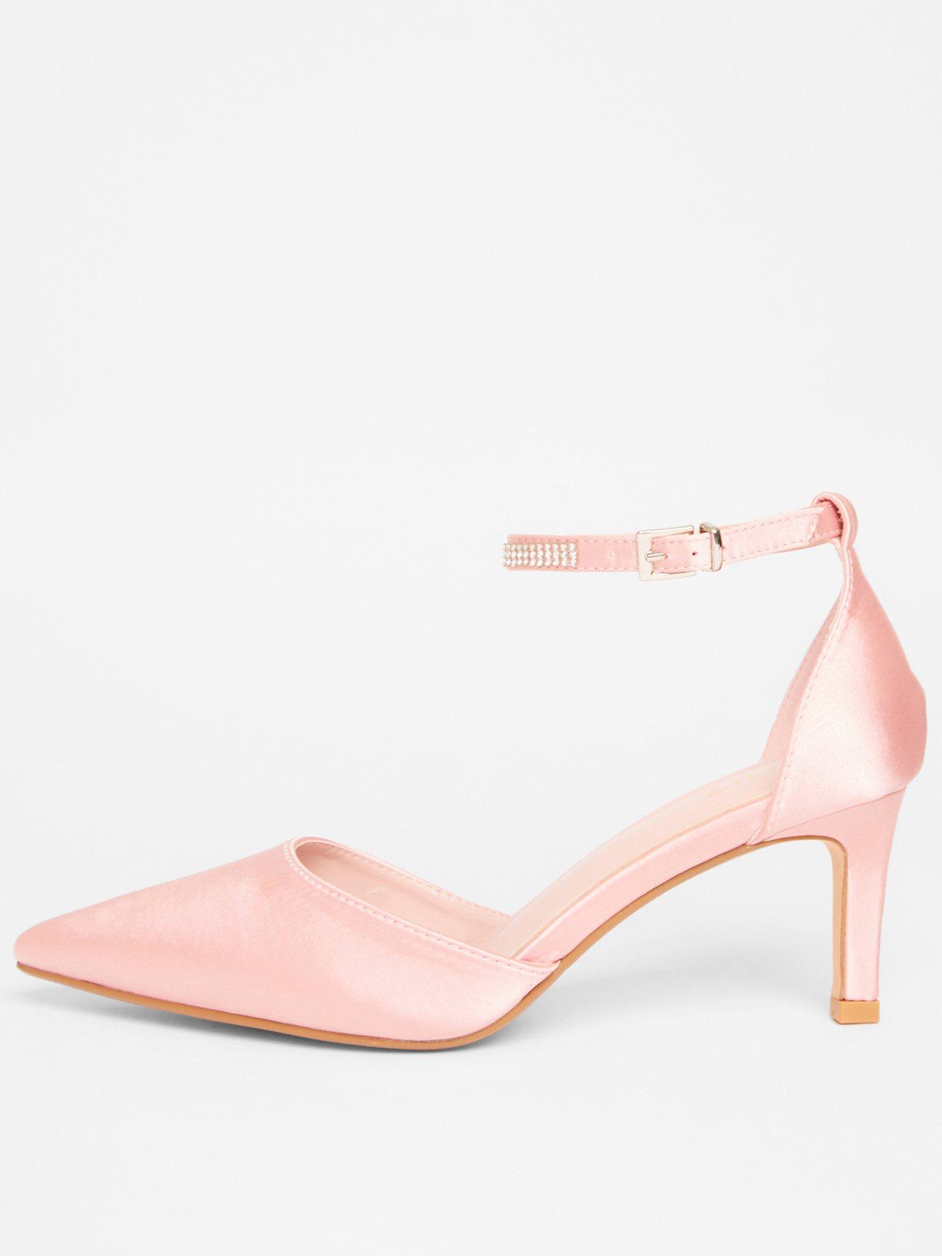 undefined Pink Satin Diamante Strap Court Heels
