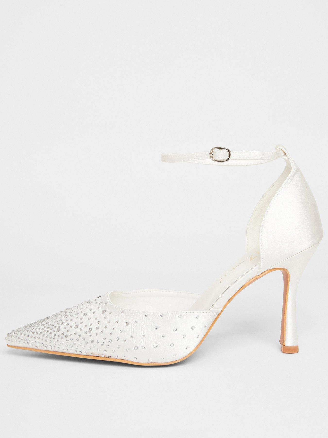 undefined Wide Fit White Diamante Court Heels