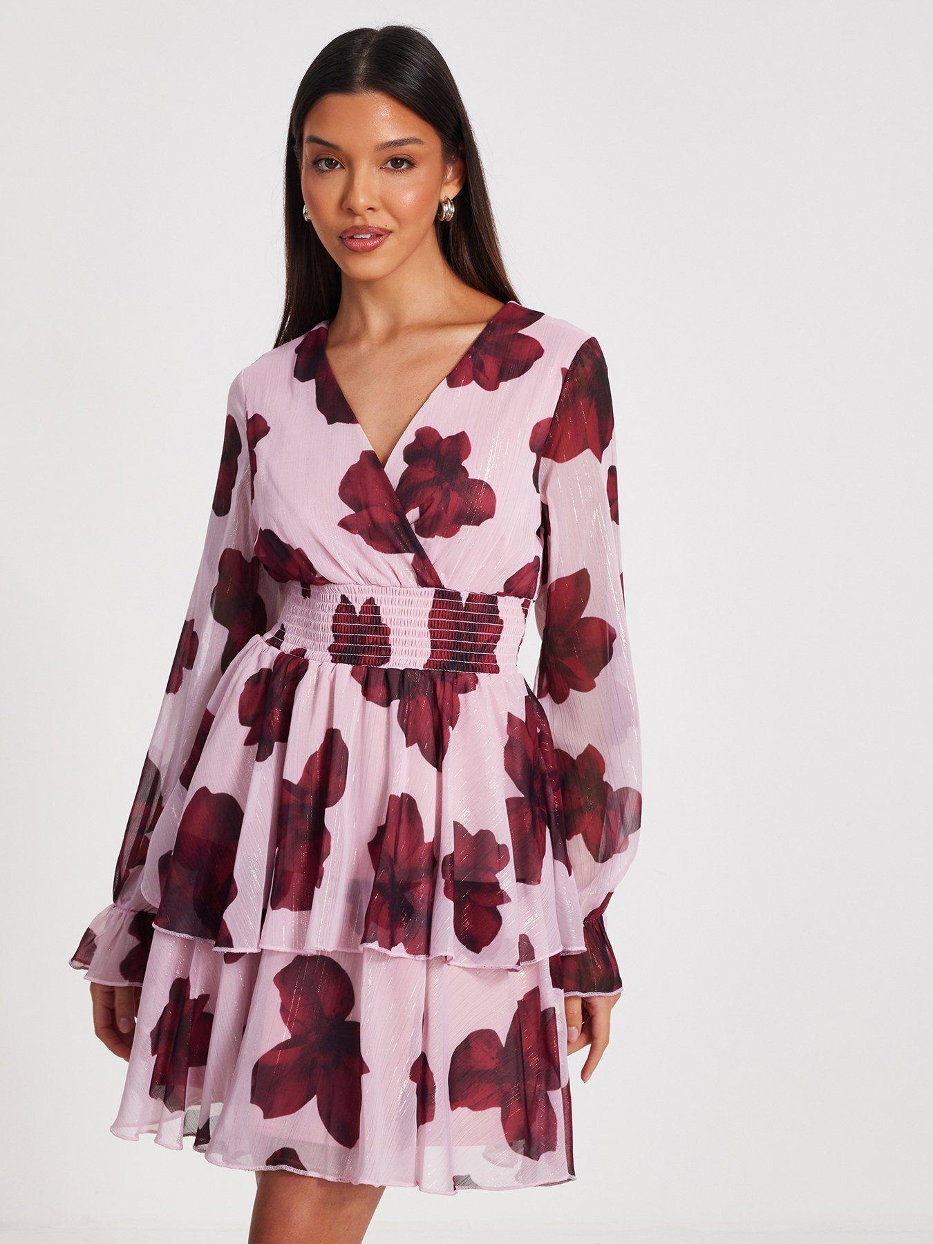 quiz-blush-floral-tiered-skater-dress