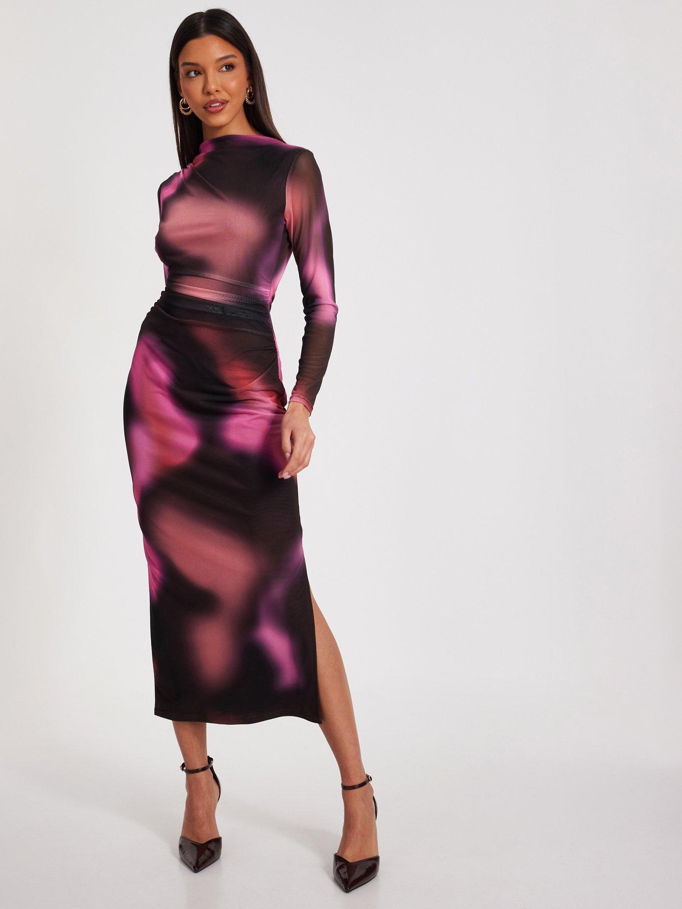 undefined Brown Marble Print Midaxi Dress