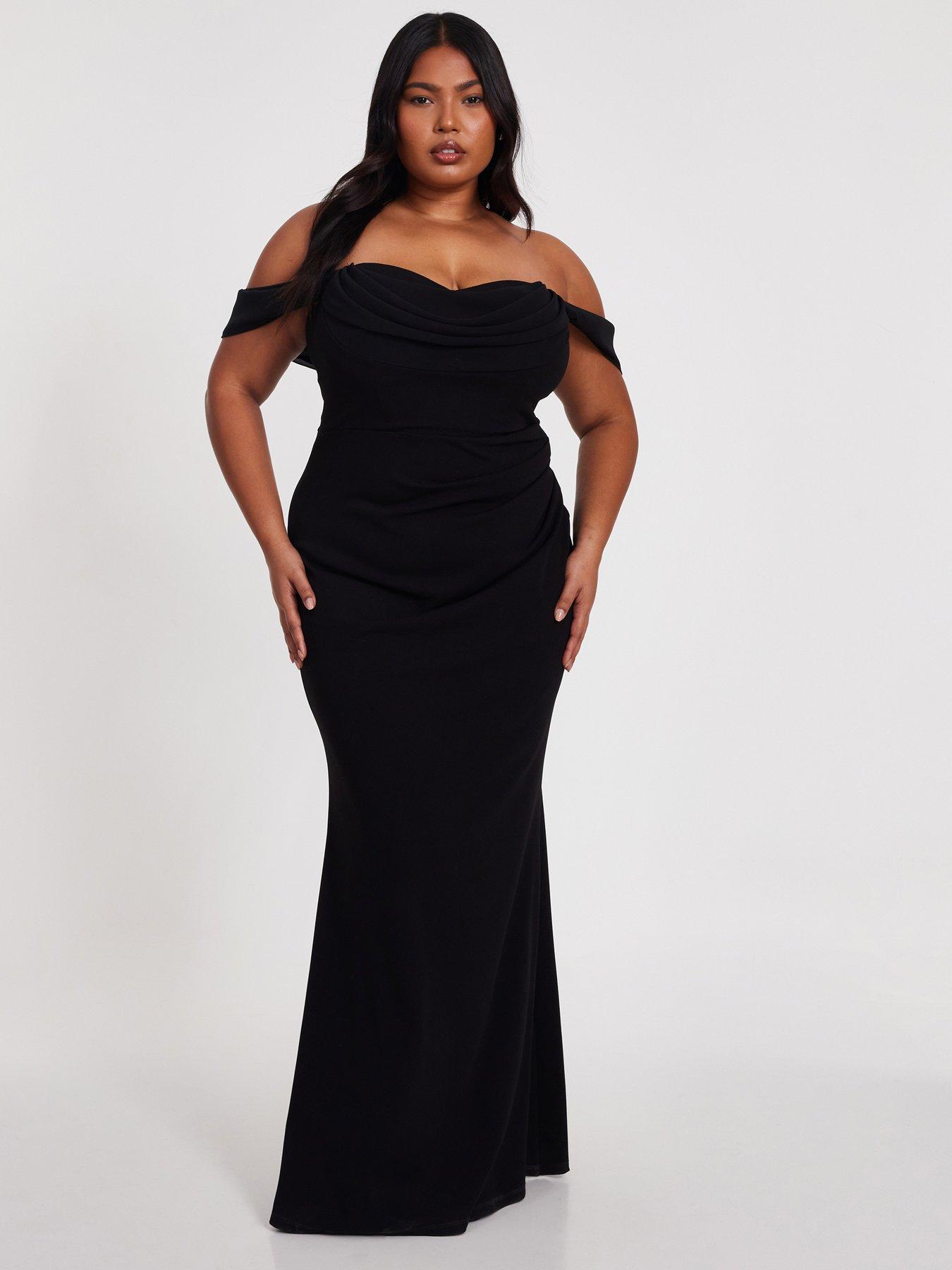 Quiz Curve Black Chiffon Bardot Maxi Dress | Littlewoods