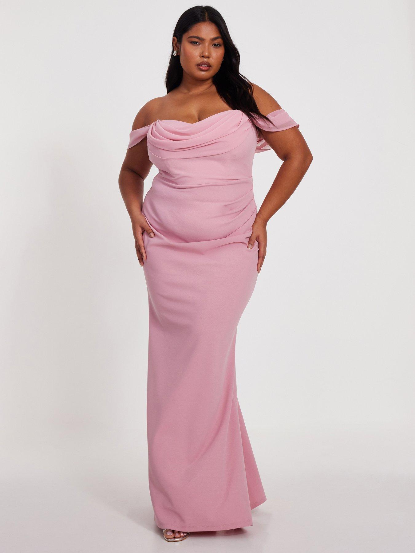 Quiz Curve Blush Chiffon Bardot Maxi Dress Littlewoods