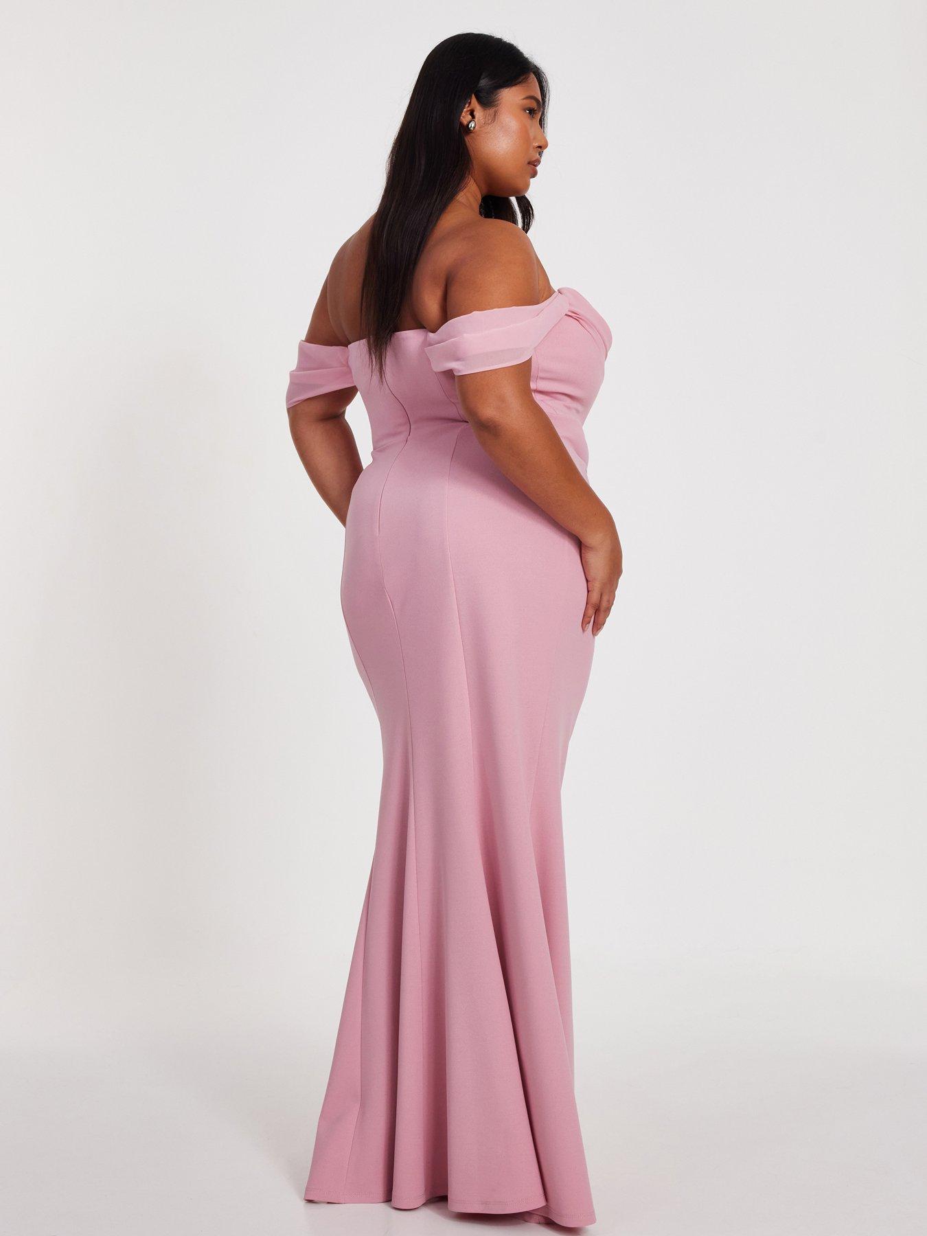  image of quiz-curve-blush-chiffon-bardot-maxi-dress