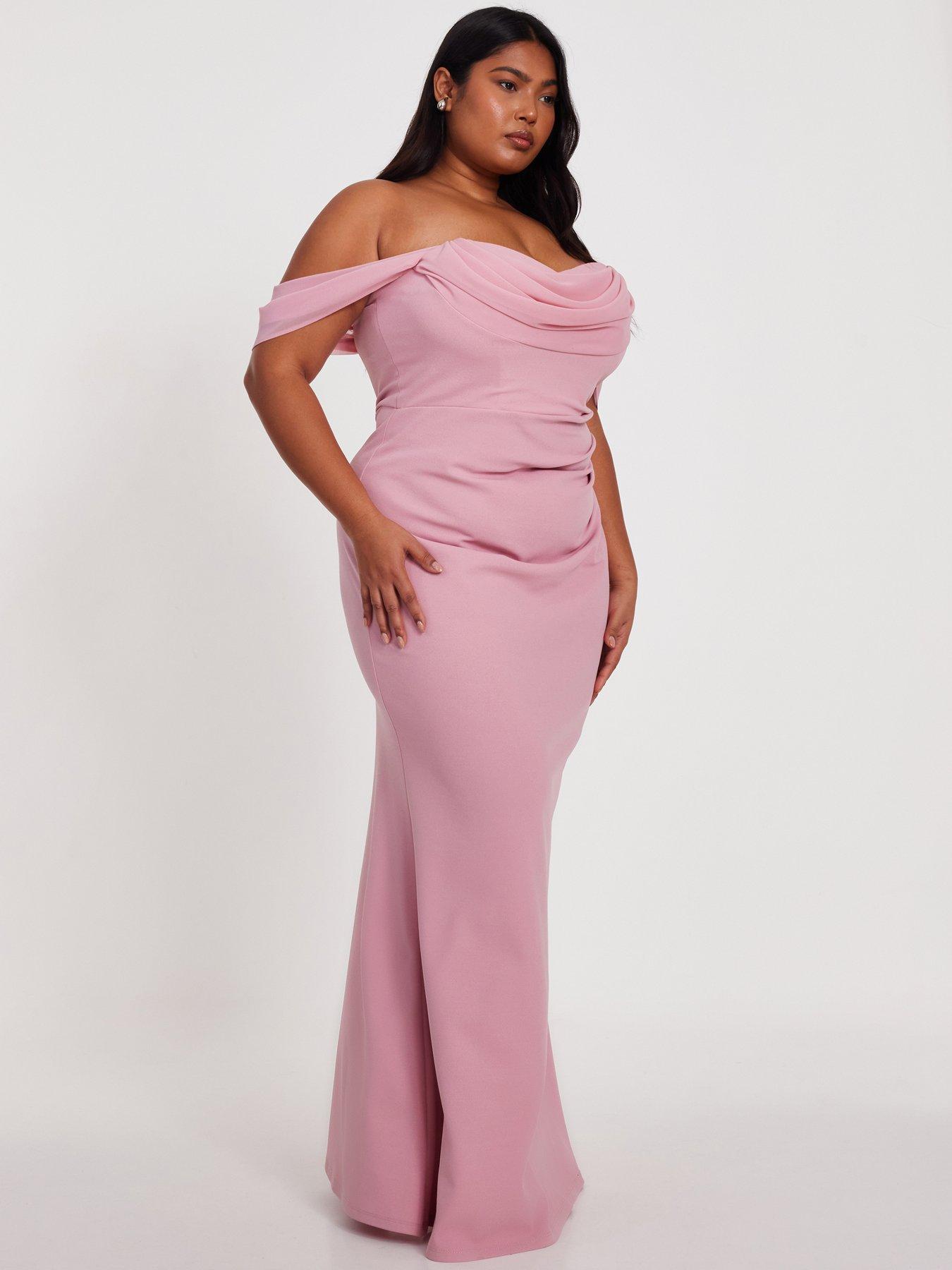  image of quiz-curve-blush-chiffon-bardot-maxi-dress