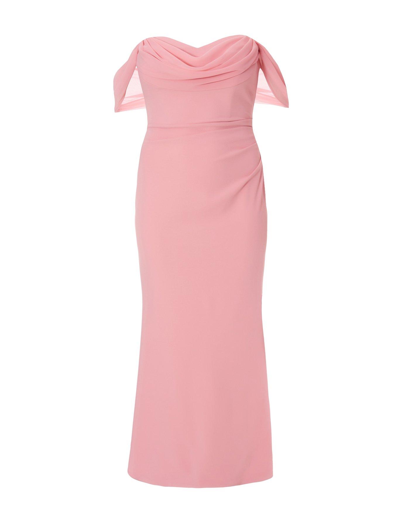  image of quiz-curve-blush-chiffon-bardot-maxi-dress